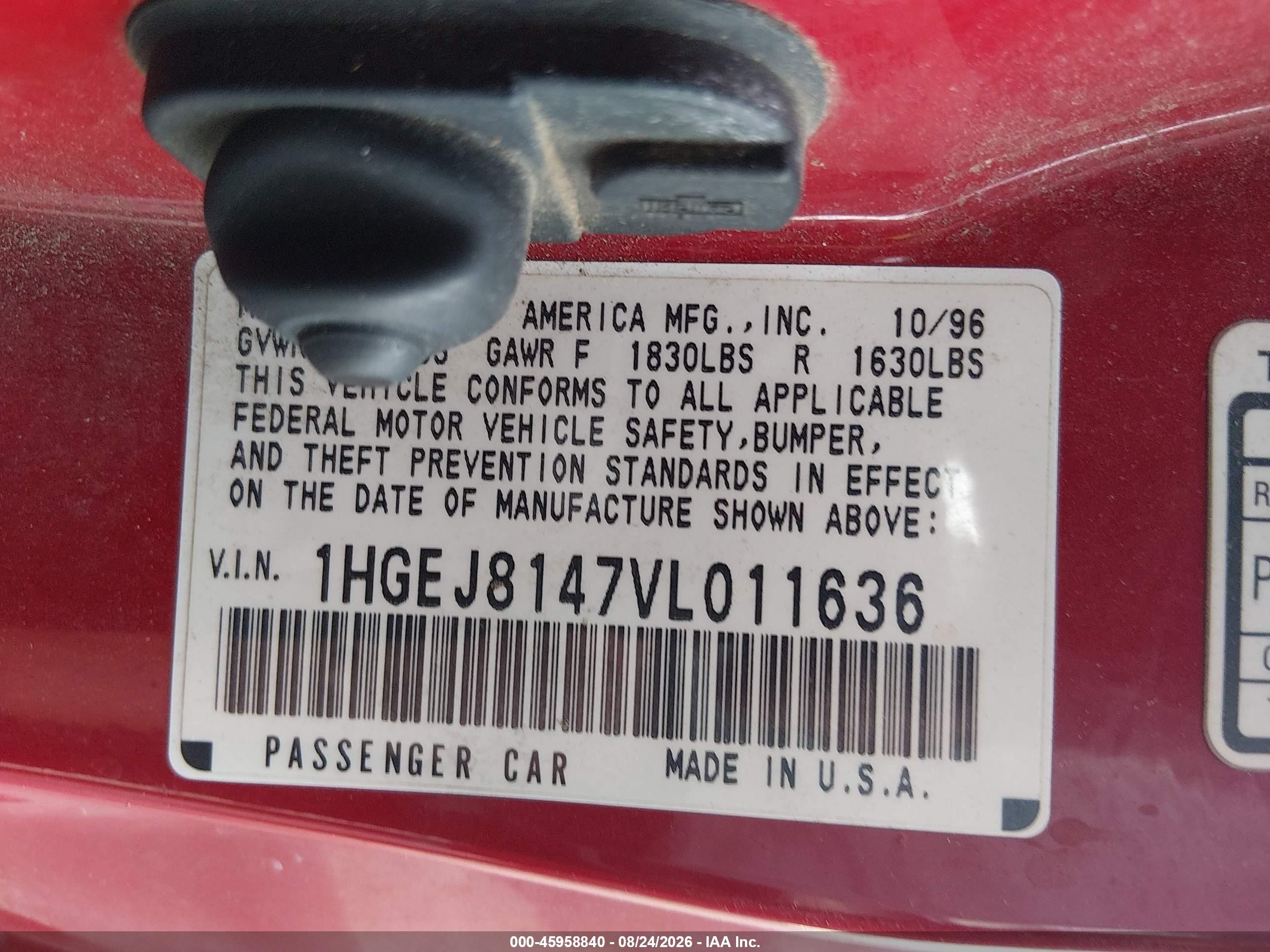 1997 Honda Civic Ex Red vin: 1HGEJ8147VL011636