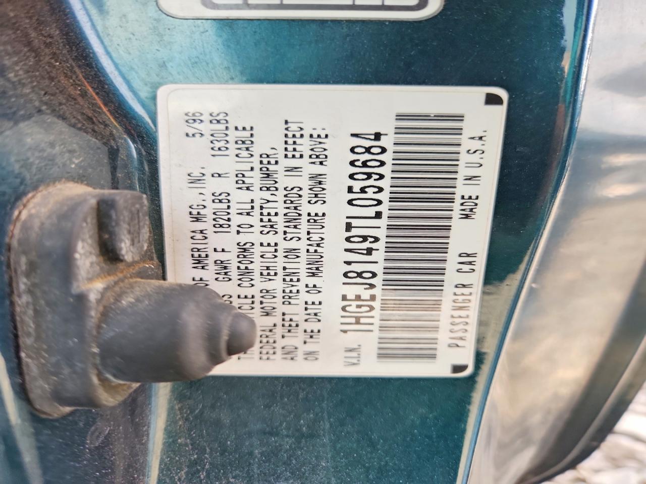 1996 Honda Civic Ex Green vin: 1HGEJ8149TL059684
