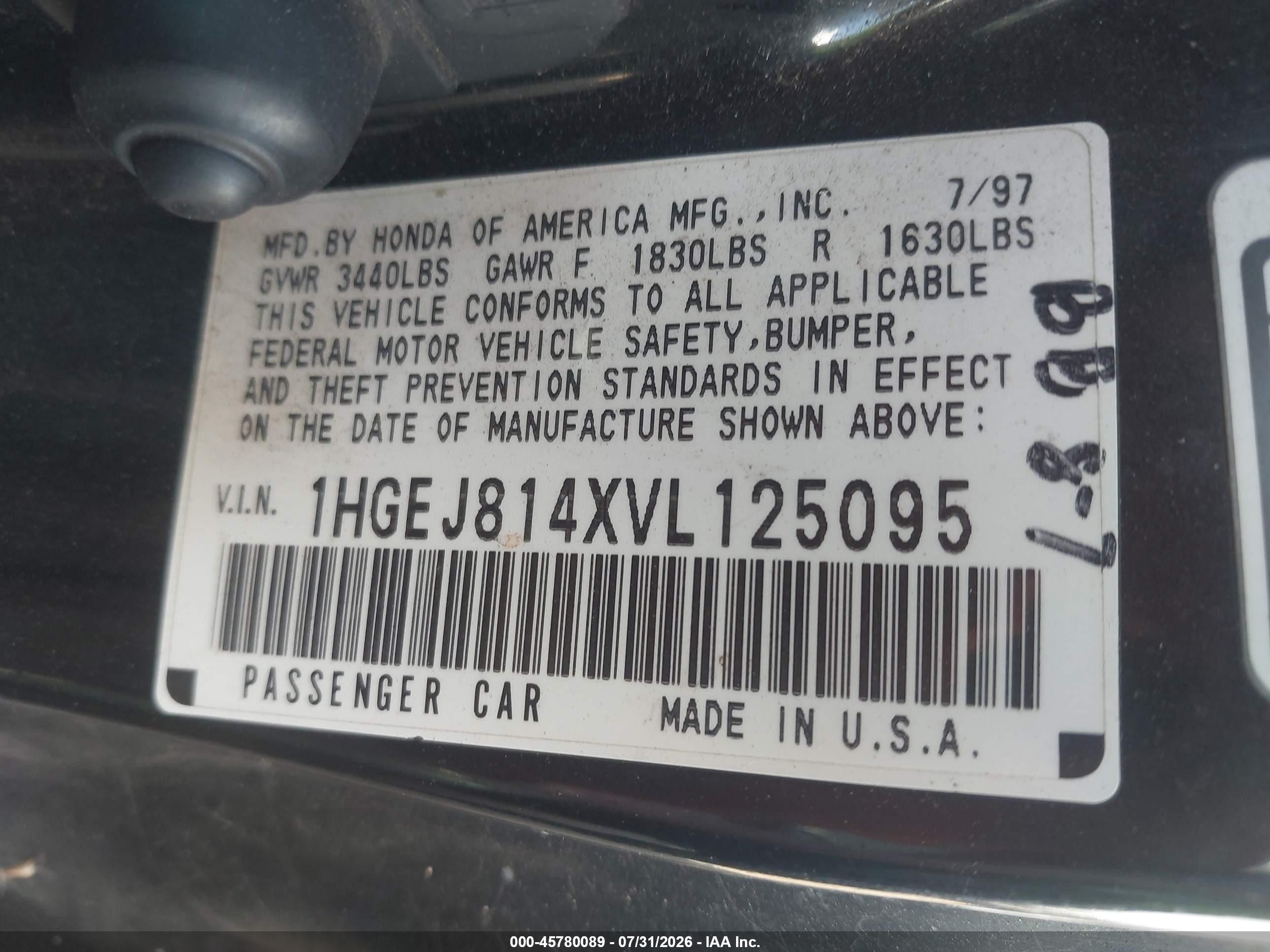 1997 Honda Civic Ex Black vin: 1HGEJ814XVL125095