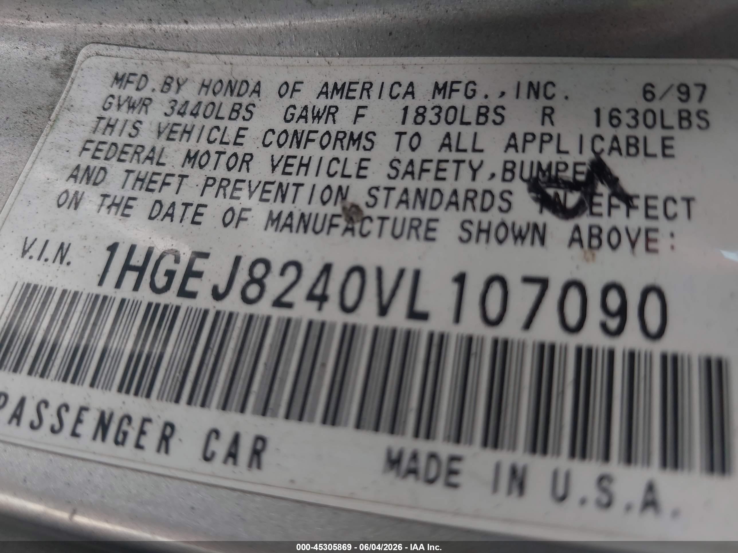 1997 Honda Civic Ex Silver vin: 1HGEJ8240VL107090
