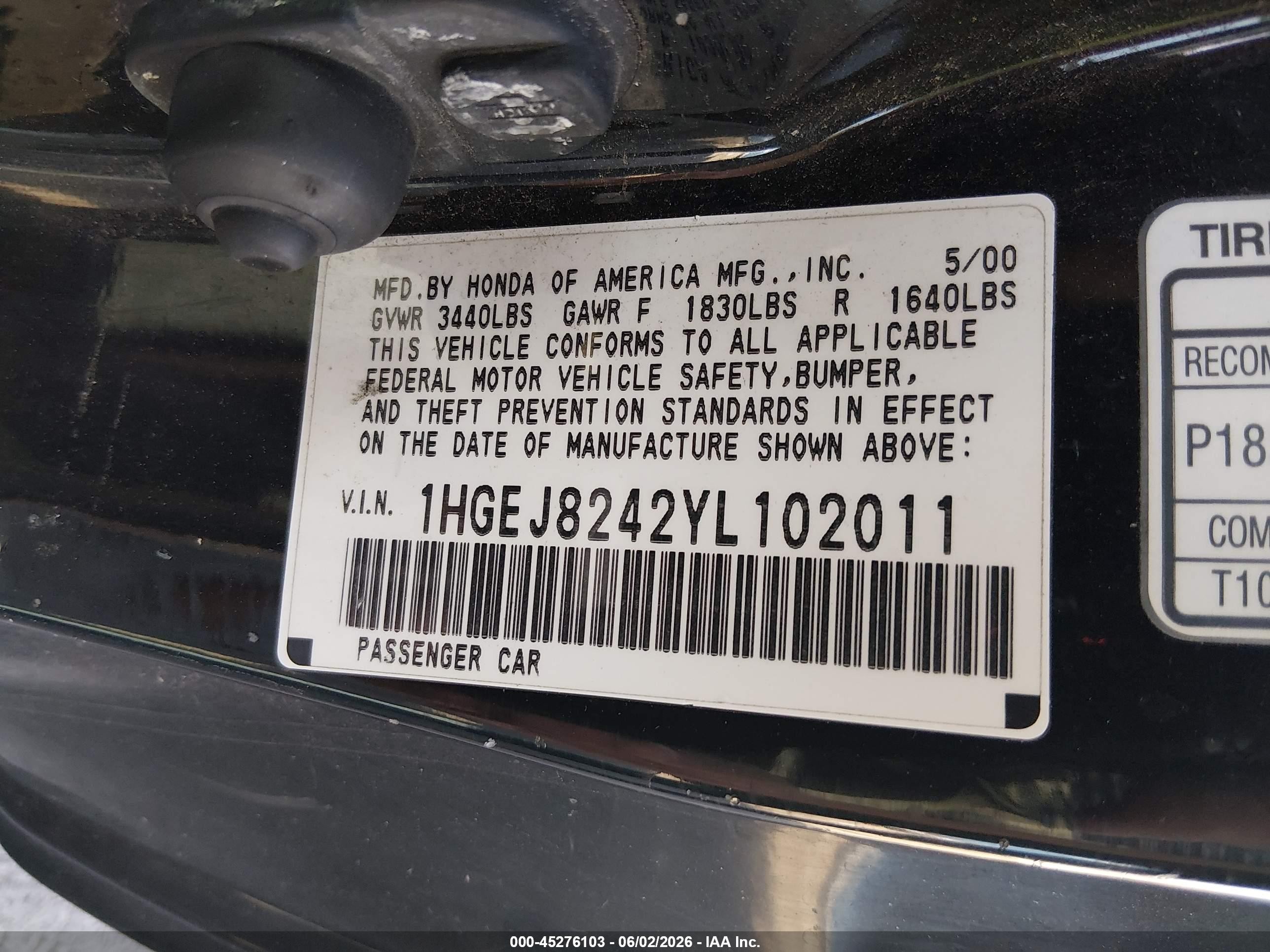 2000 Honda Civic Ex Black vin: 1HGEJ8242YL102011