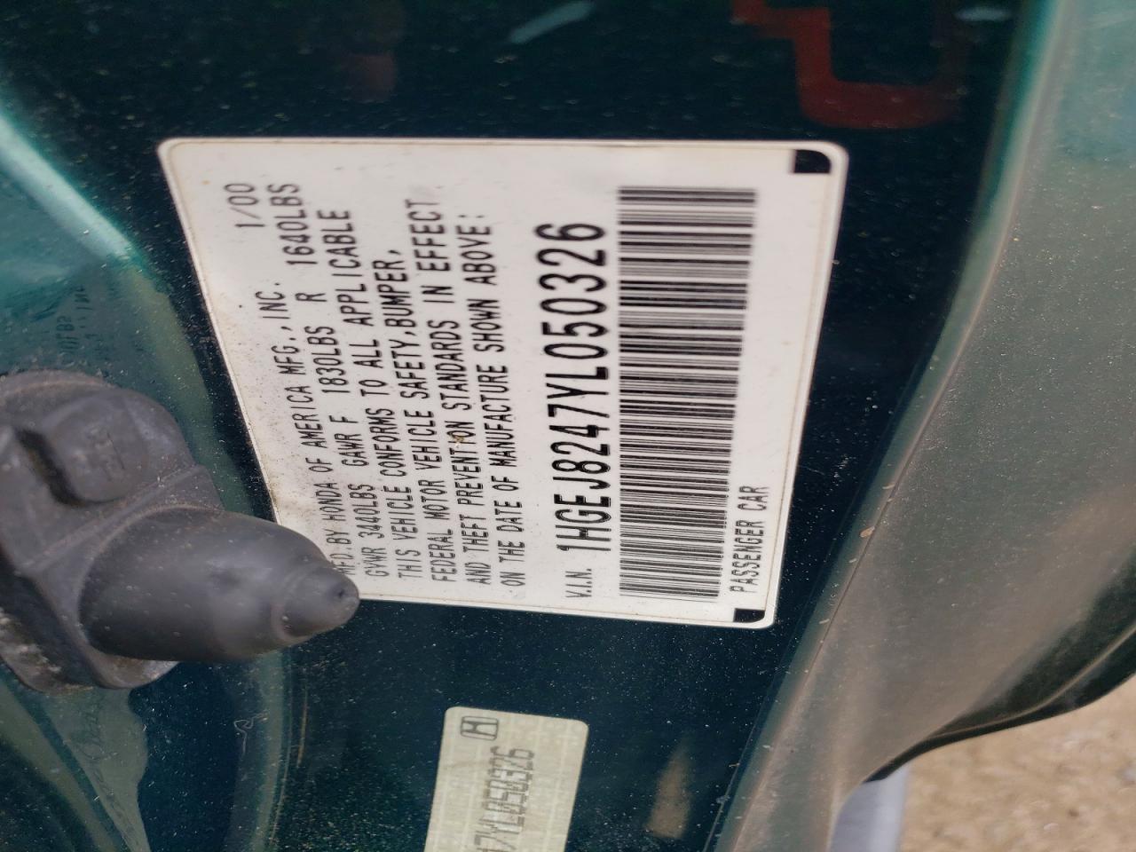 2000 Honda Civic Ex Green vin: 1HGEJ8247YL050326