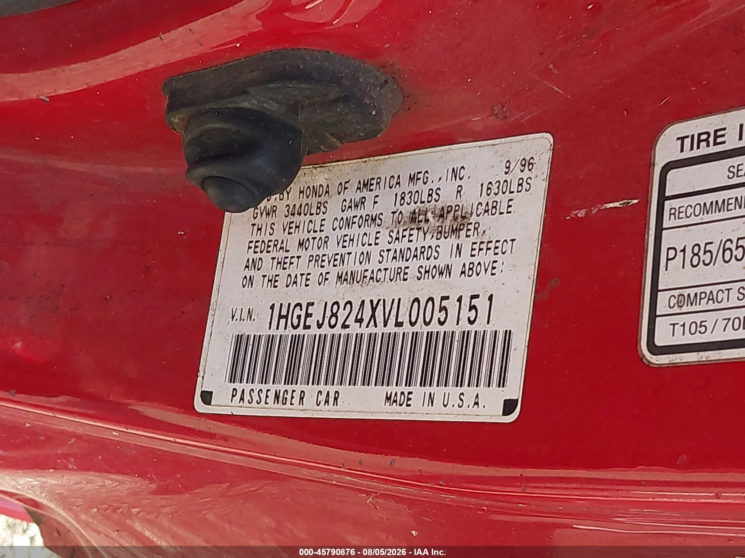 1997 Honda Civic Ex Red vin: 1HGEJ824XVL005151