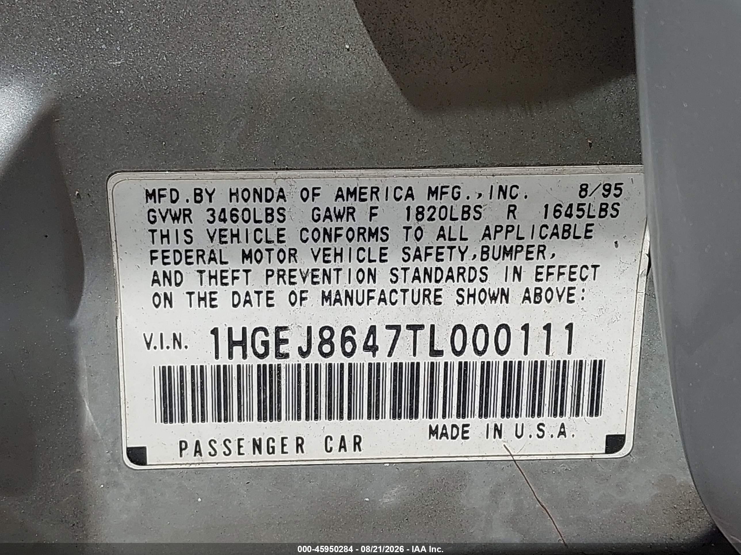 1996 Honda Civic Ex Серый vin: 1HGEJ8647TL000111