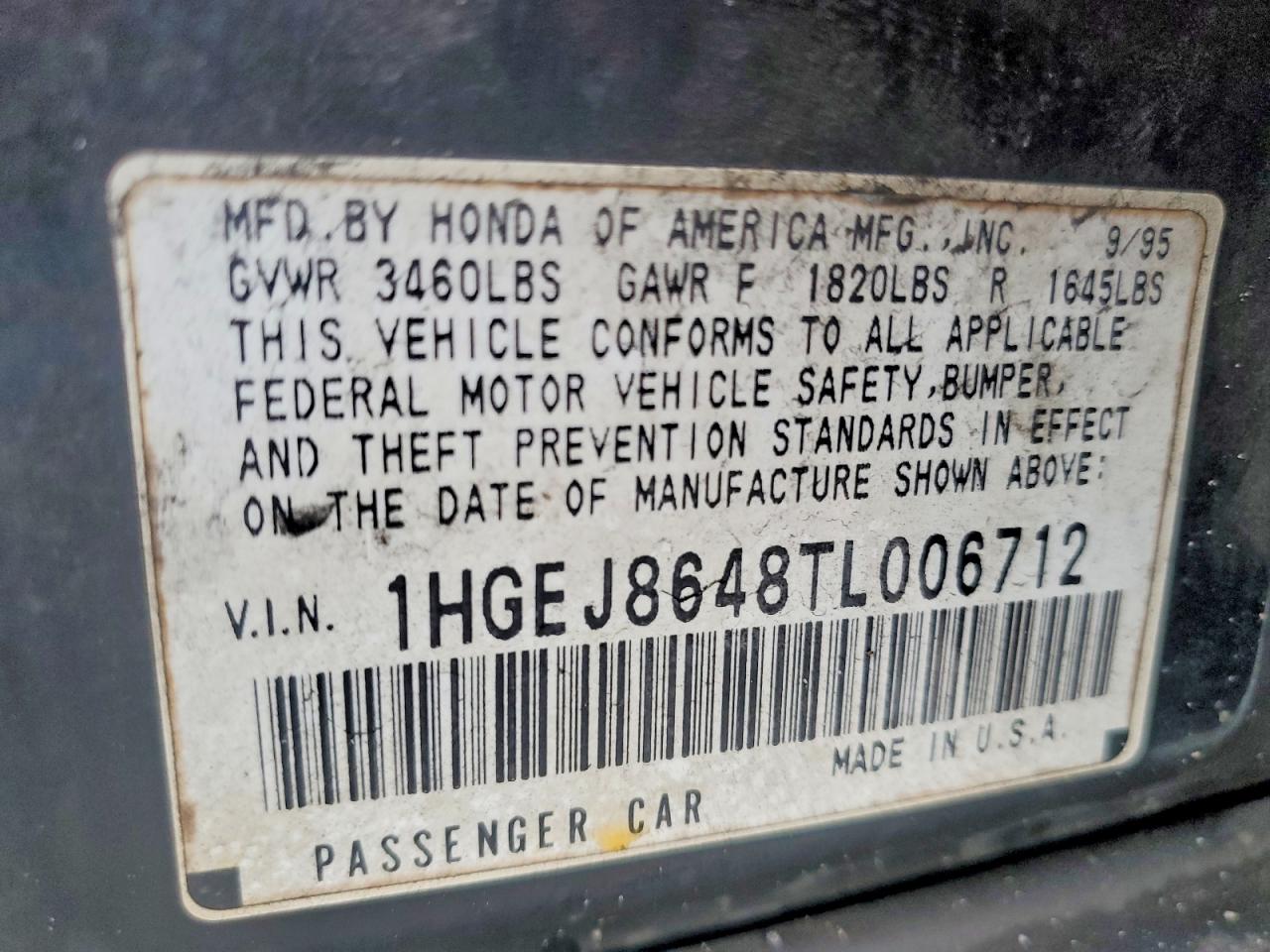 1996 Honda Civic Ex Black vin: 1HGEJ8648TL006712