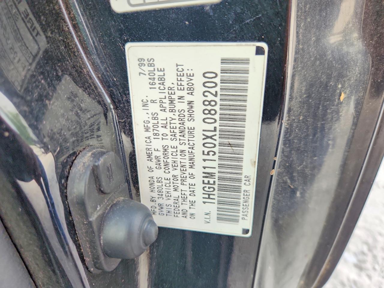 1999 Honda Civic Black vin: 1HGEM1150XL088200