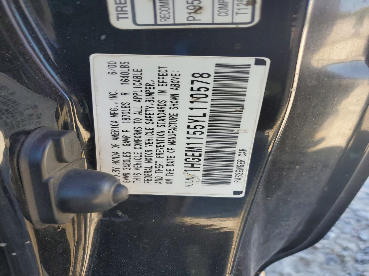 2000 Honda Civic Si Black vin: 1HGEM1155YL110578