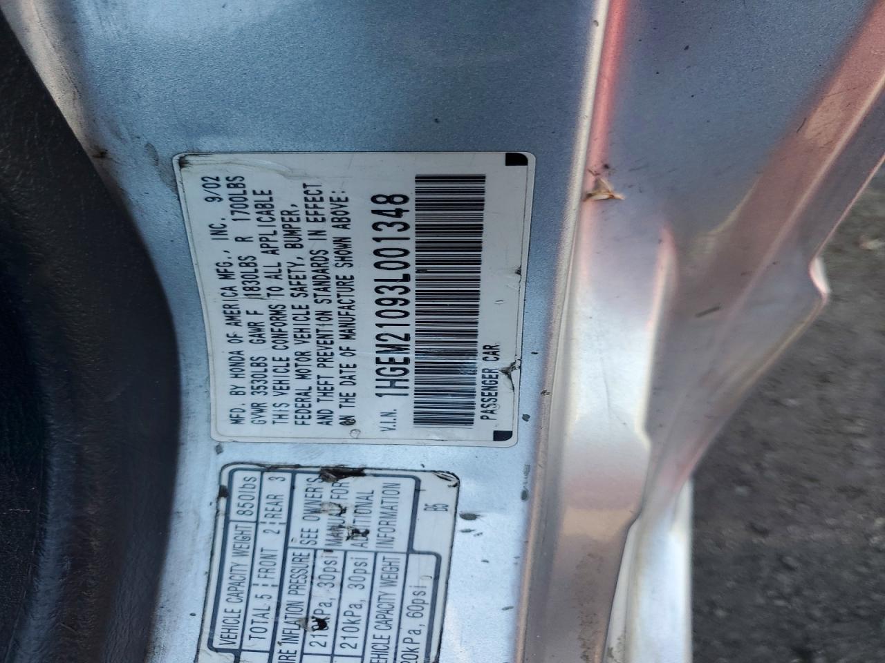 2003 Honda Civic Ex Silver vin: 1HGEM21093L001348