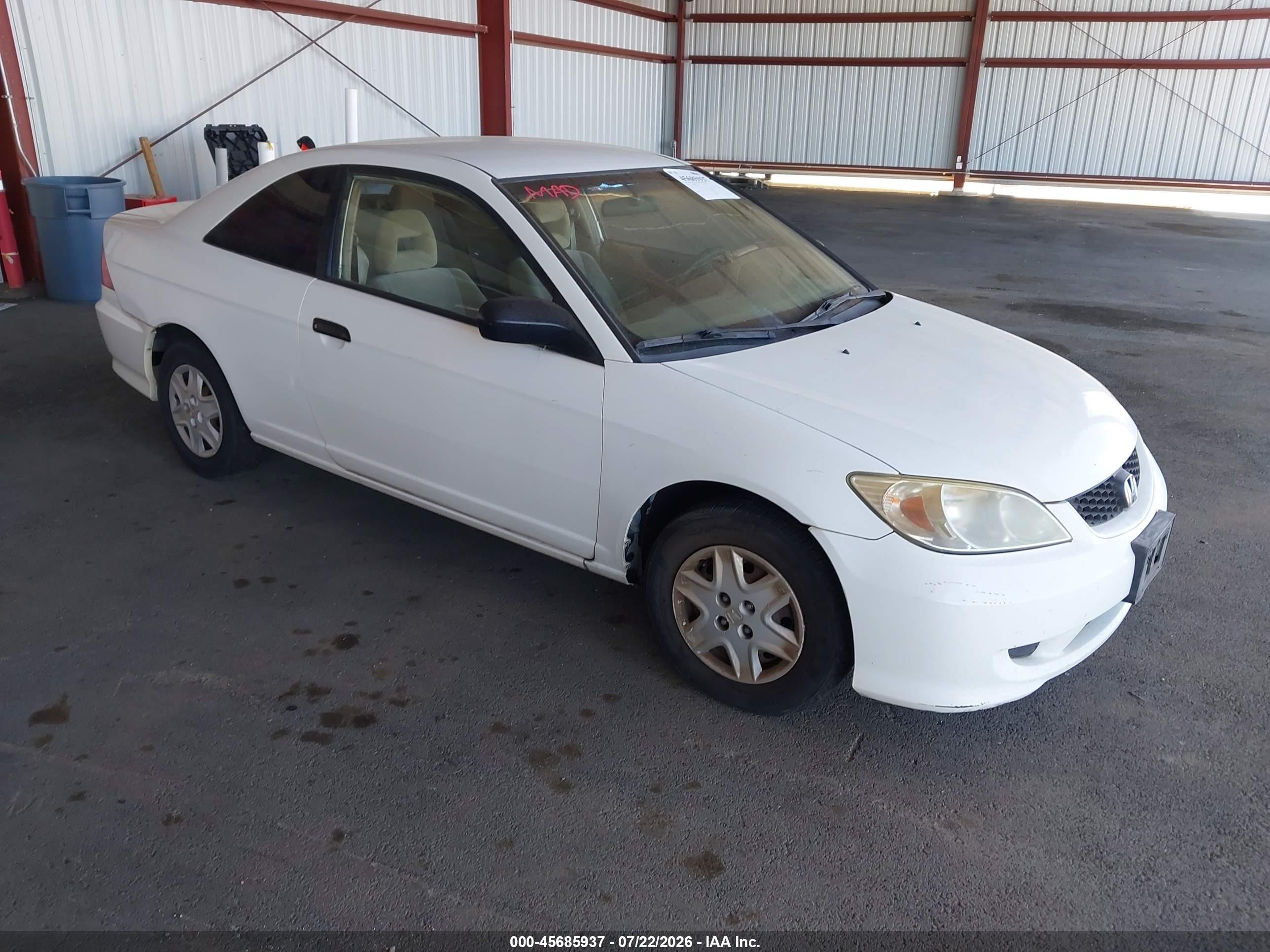 2005 Honda Civic Vp White vin: 1HGEM21105L063684