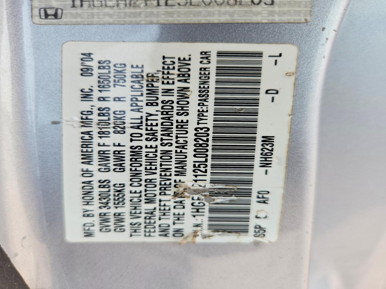 2005 Honda Civic Dx Vp Серебряный vin: 1HGEM21125L008203