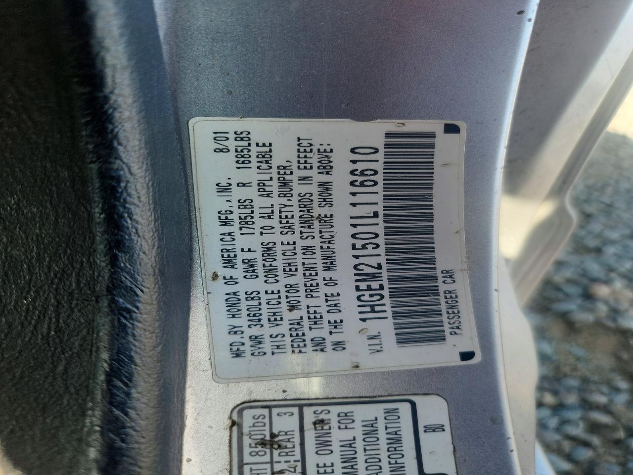 2001 Honda Civic Lx Silver vin: 1HGEM21501L116610