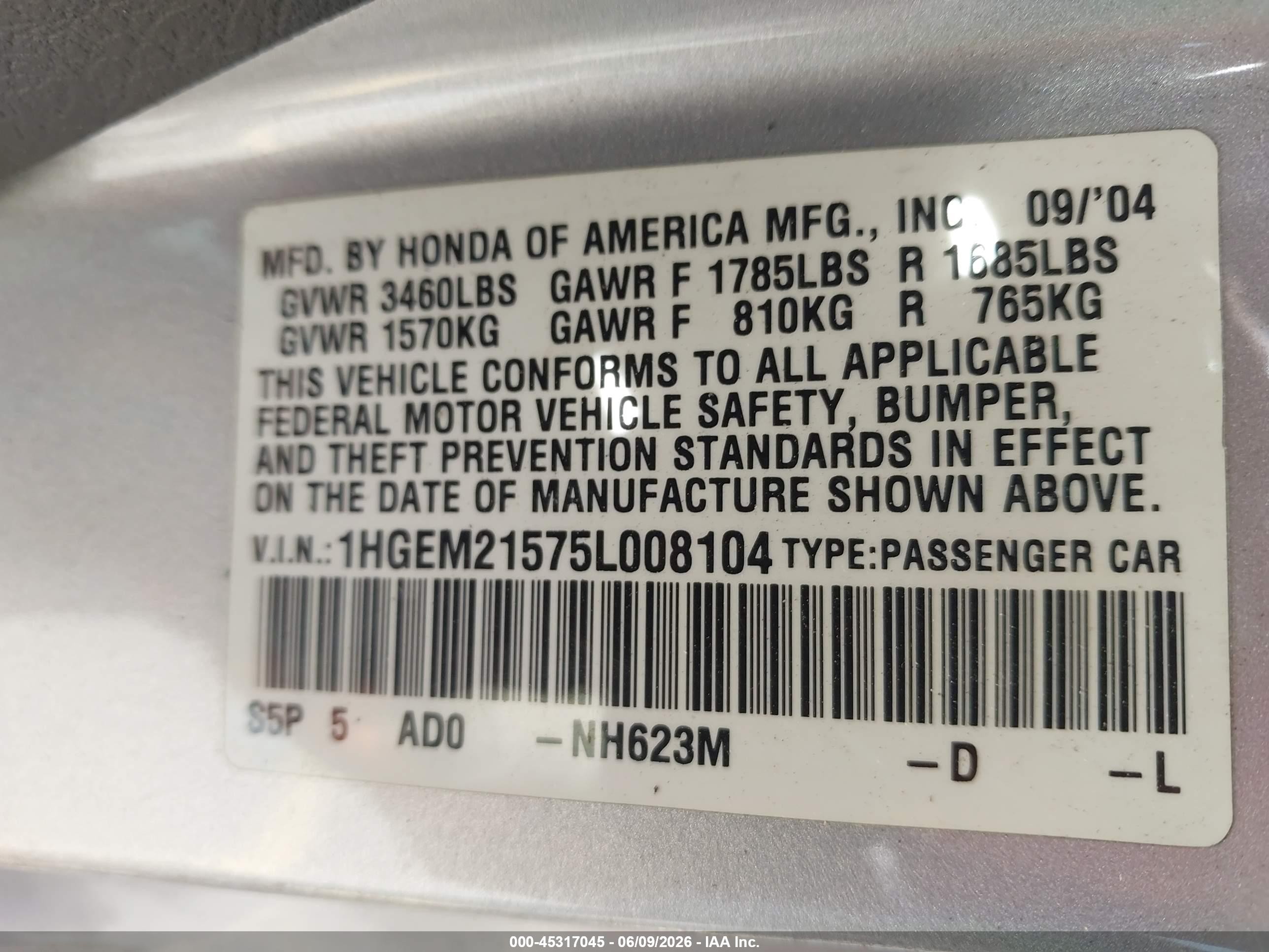 2005 Honda Civic Lx Silver vin: 1HGEM21575L008104