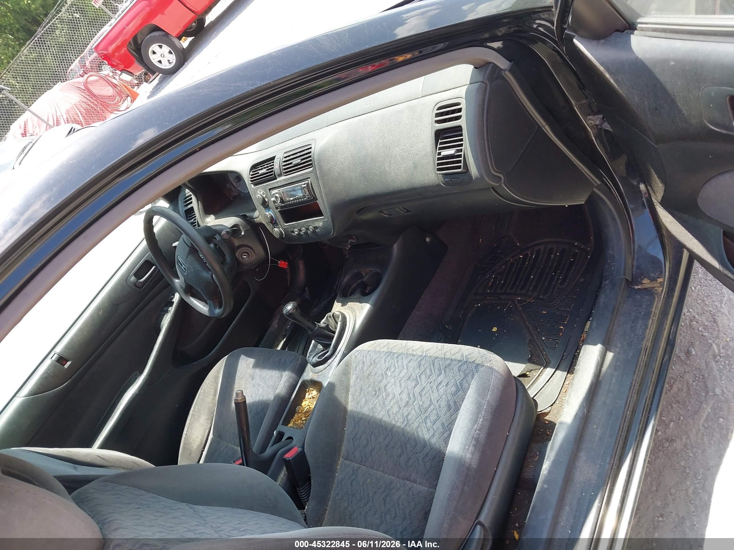 2001 Honda Civic Lx Black vin: 1HGEM215X1L021844