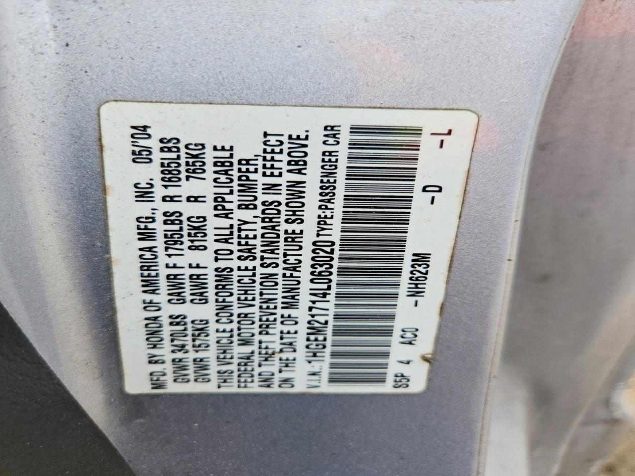 2004 Honda Civic Hx Silver vin: 1HGEM21714L063020