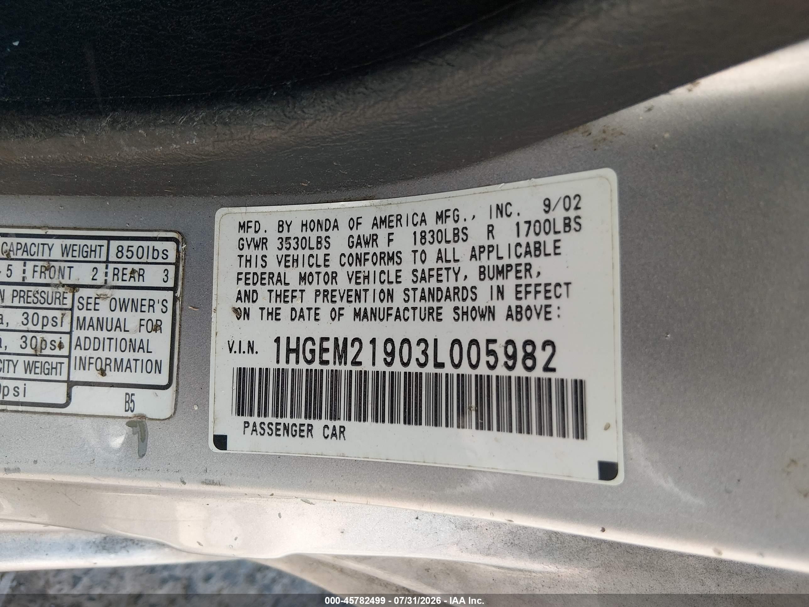 2003 Honda Civic Ex Silver vin: 1HGEM21903L005982