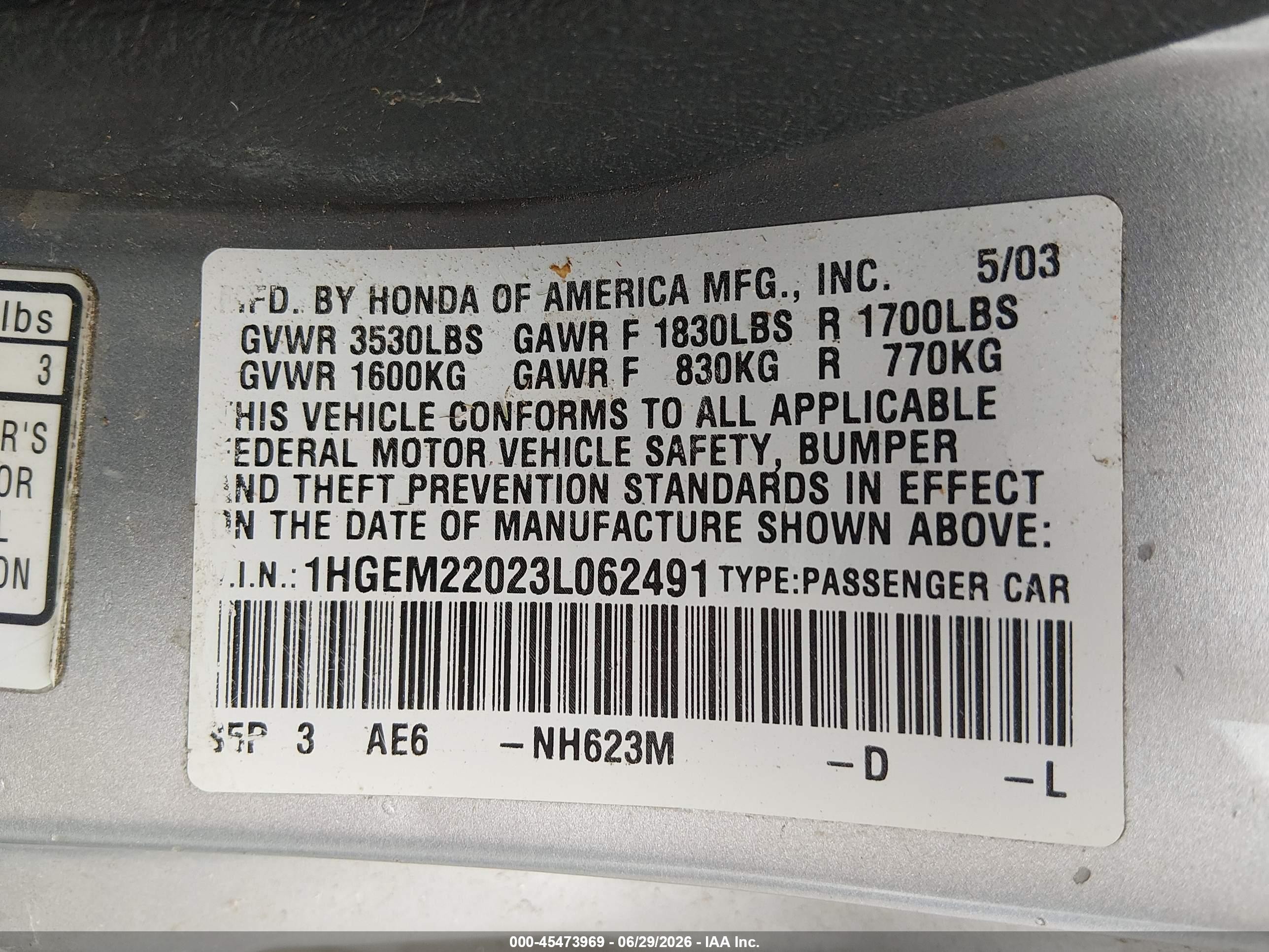 2003 Honda Civic Ex Silver vin: 1HGEM22023L062491