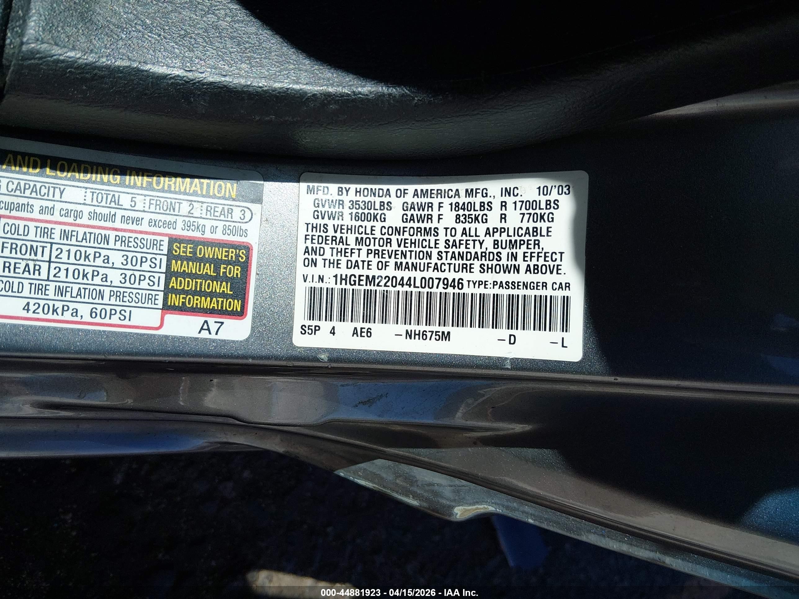 2004 Honda Civic Ex Gray vin: 1HGEM22044L007946