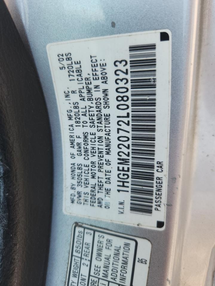 2002 Honda Civic Ex Gray vin: 1HGEM22072L080323