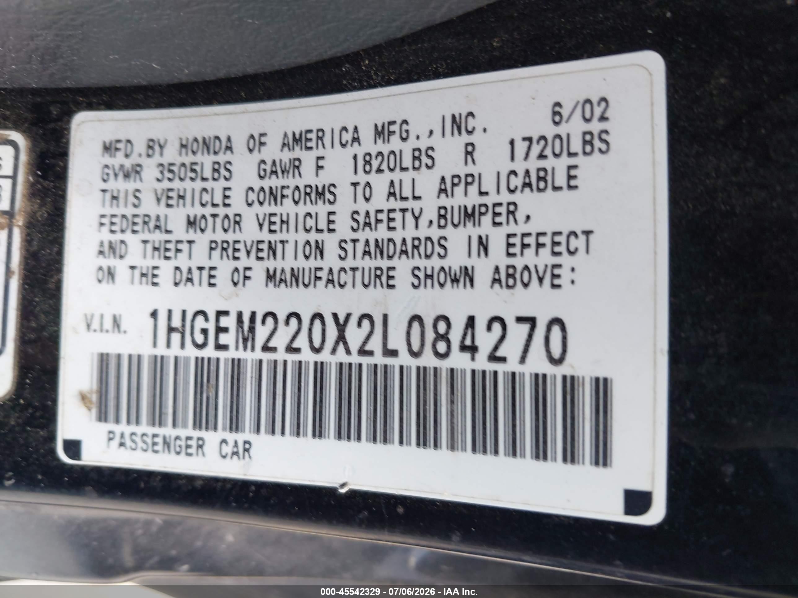 2002 Honda Civic Ex Black vin: 1HGEM220X2L084270