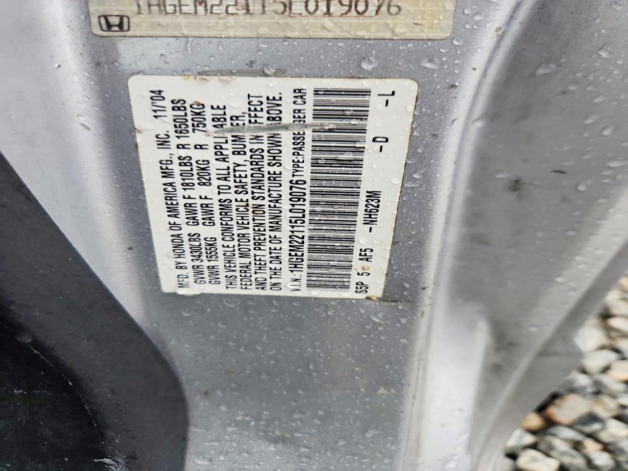 2005 Honda Civic Dx Vp Серебряный vin: 1HGEM22115L019076