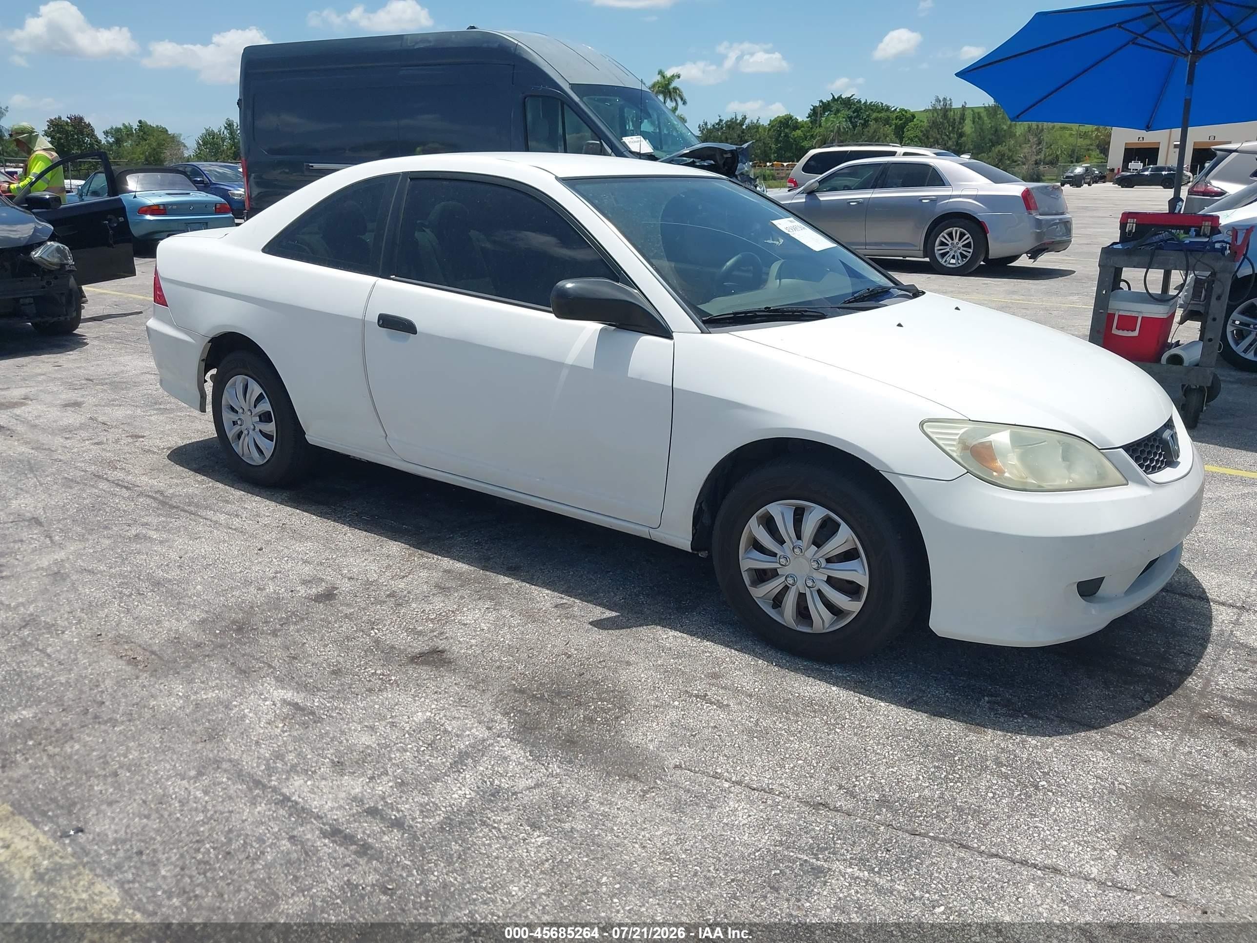 2005 Honda Civic Vp White vin: 1HGEM22115L050439