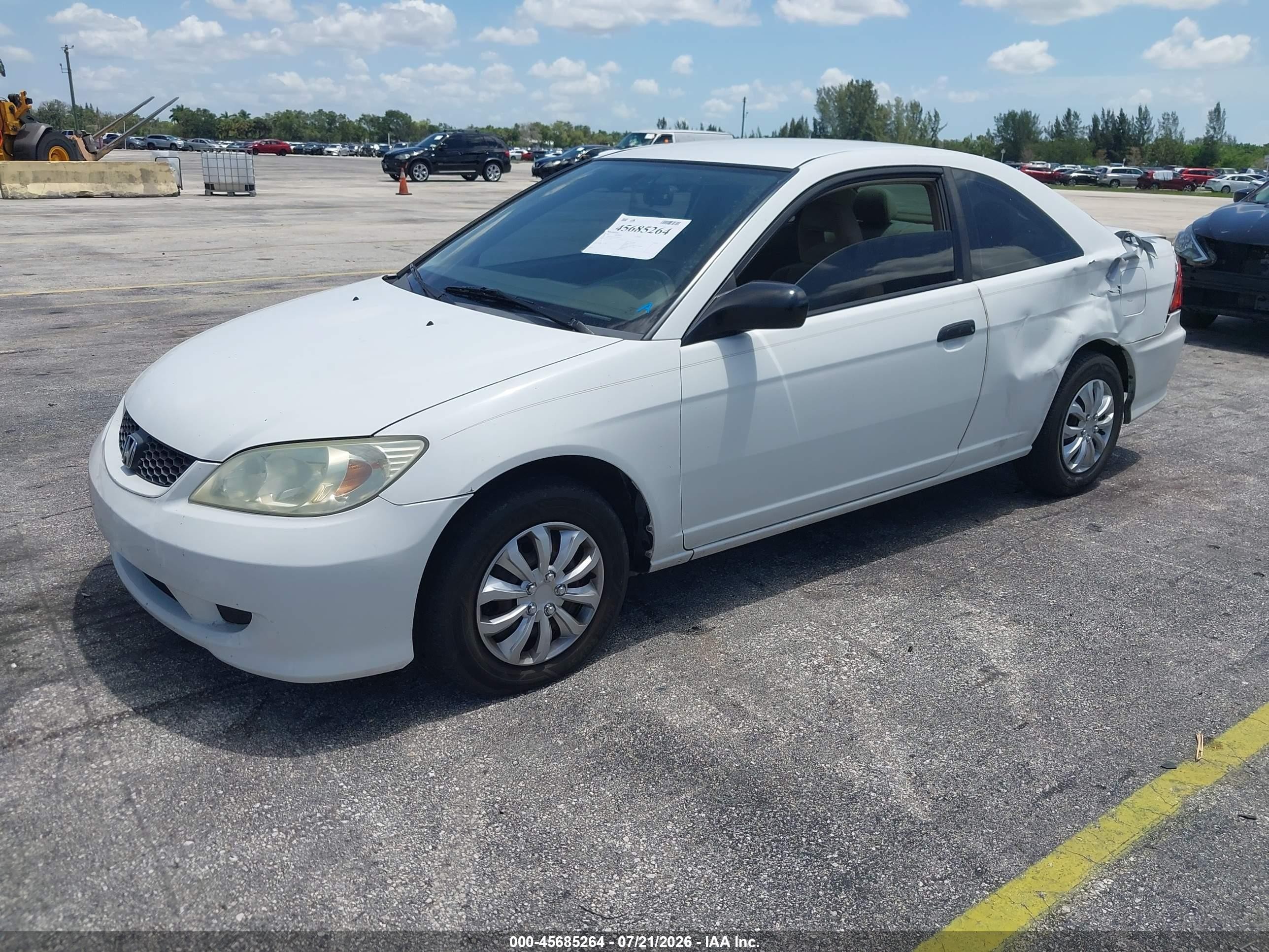 2005 Honda Civic Vp White vin: 1HGEM22115L050439