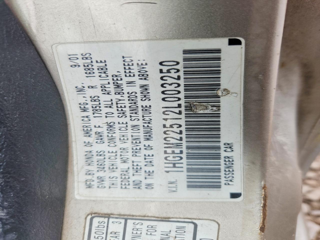 2002 Honda Civic Lx Beige vin: 1HGEM22512L003250