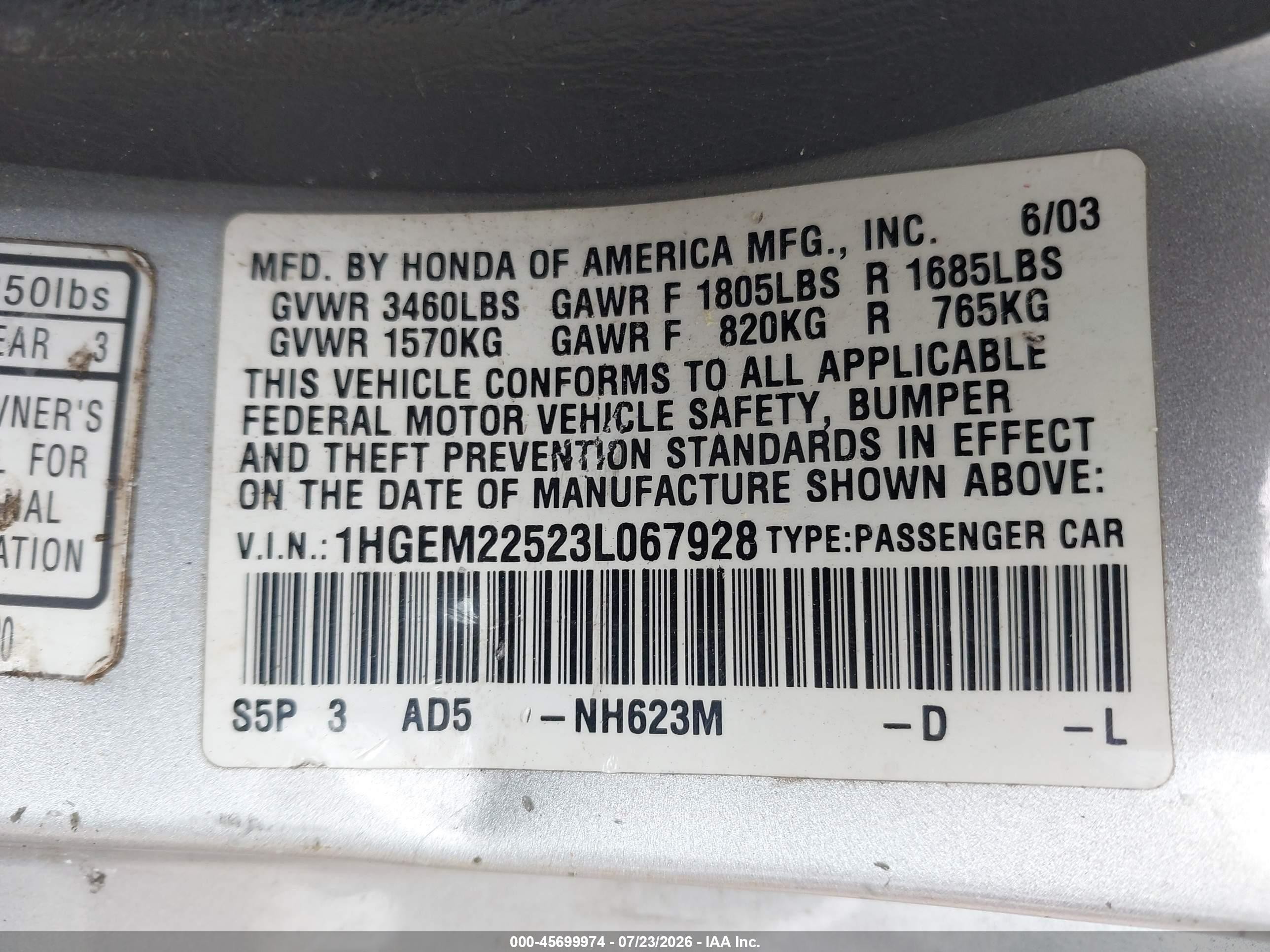 2003 Honda Civic Lx Gray vin: 1HGEM22523L067928
