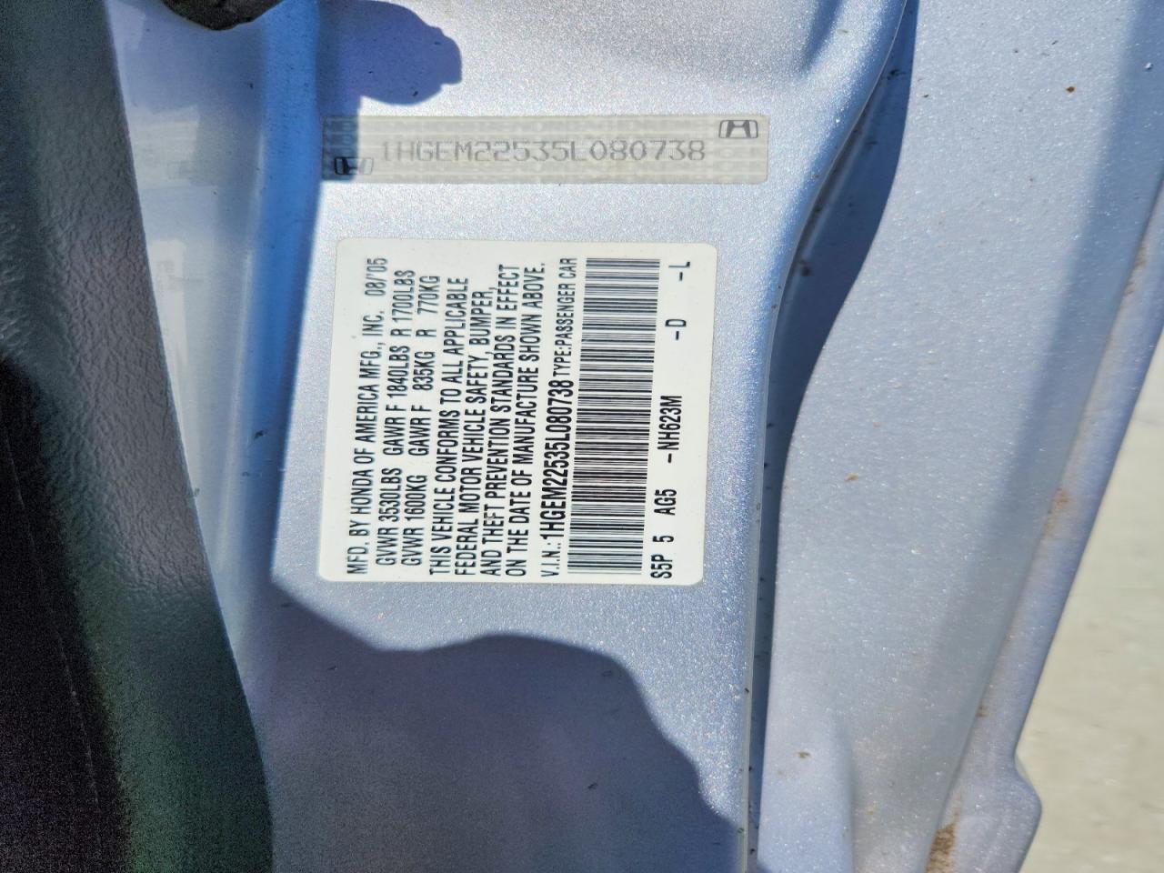 2005 Honda Civic Lx Silver vin: 1HGEM22535L080738
