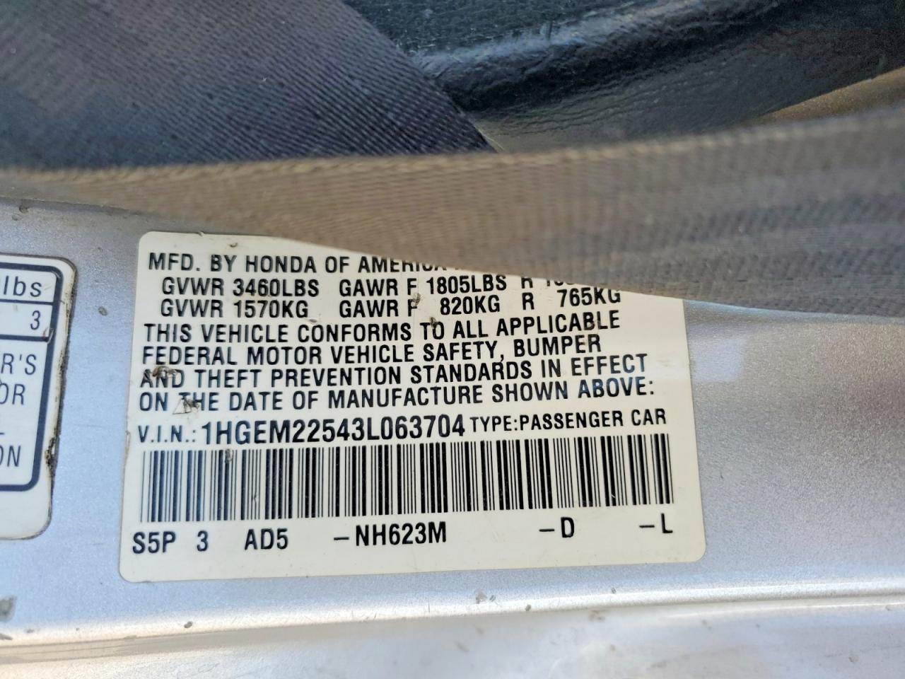 2003 Honda Civic Lx Silver vin: 1HGEM22543L063704