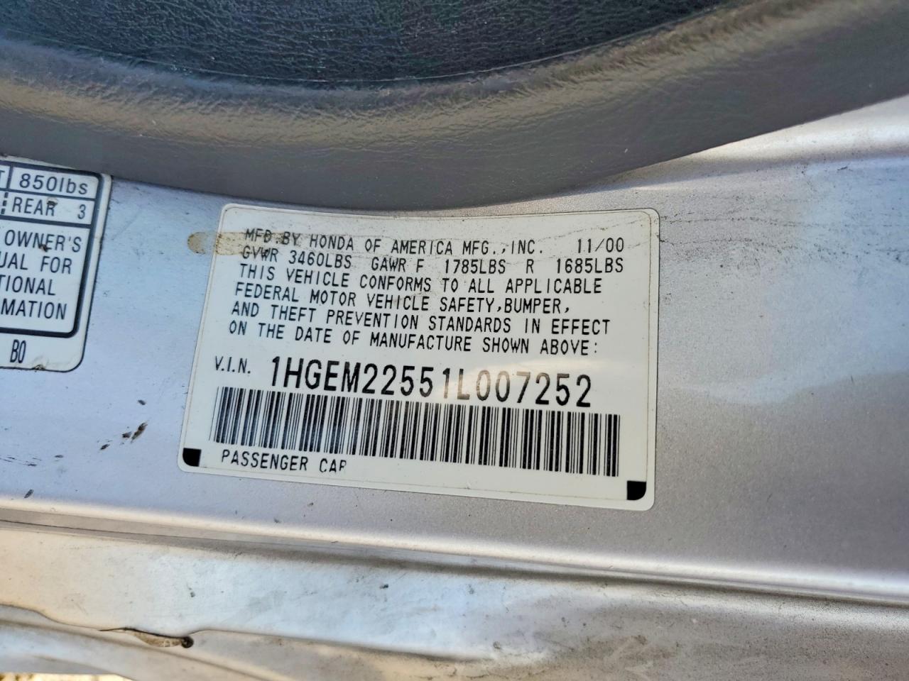 2001 Honda Civic Lx Silver vin: 1HGEM22551L007252