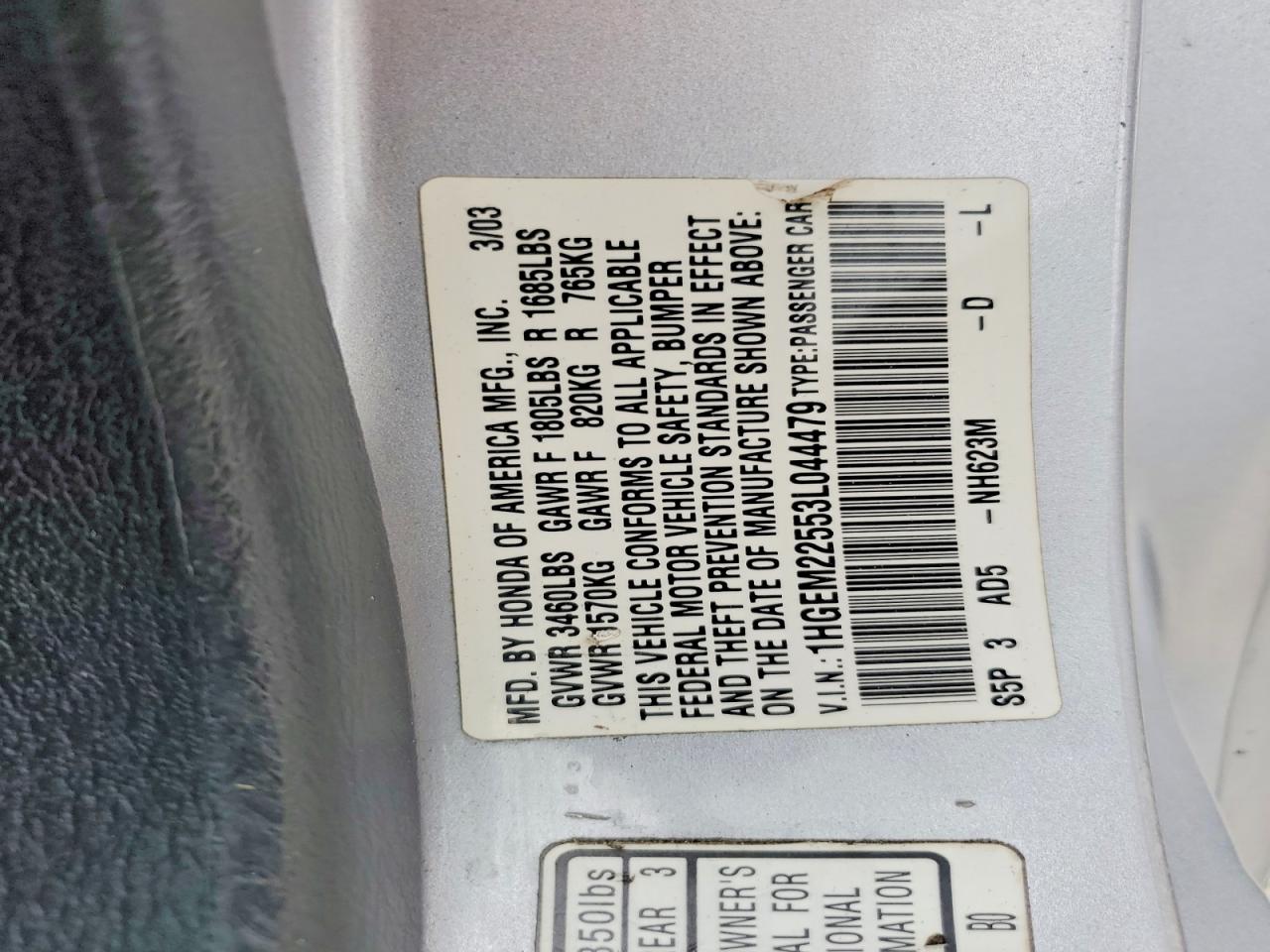 2003 Honda Civic Lx Silver vin: 1HGEM22553L044479