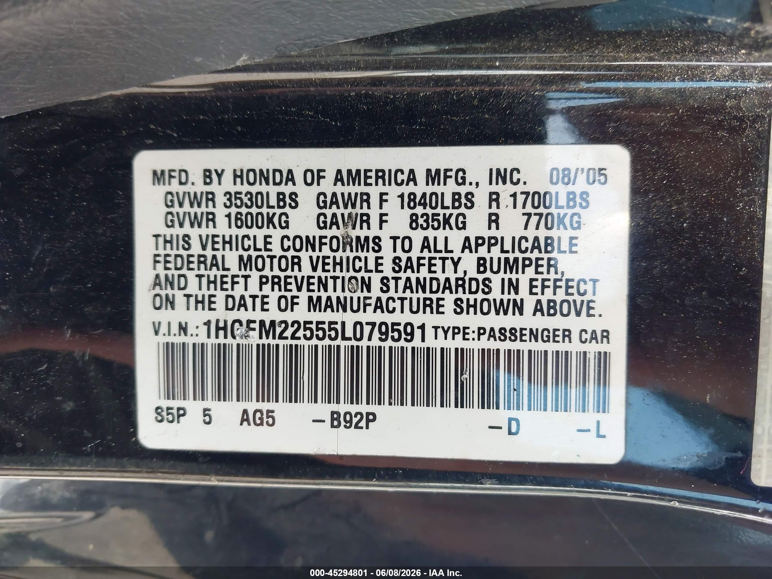 2005 Honda Civic Lx Black vin: 1HGEM22555L079591