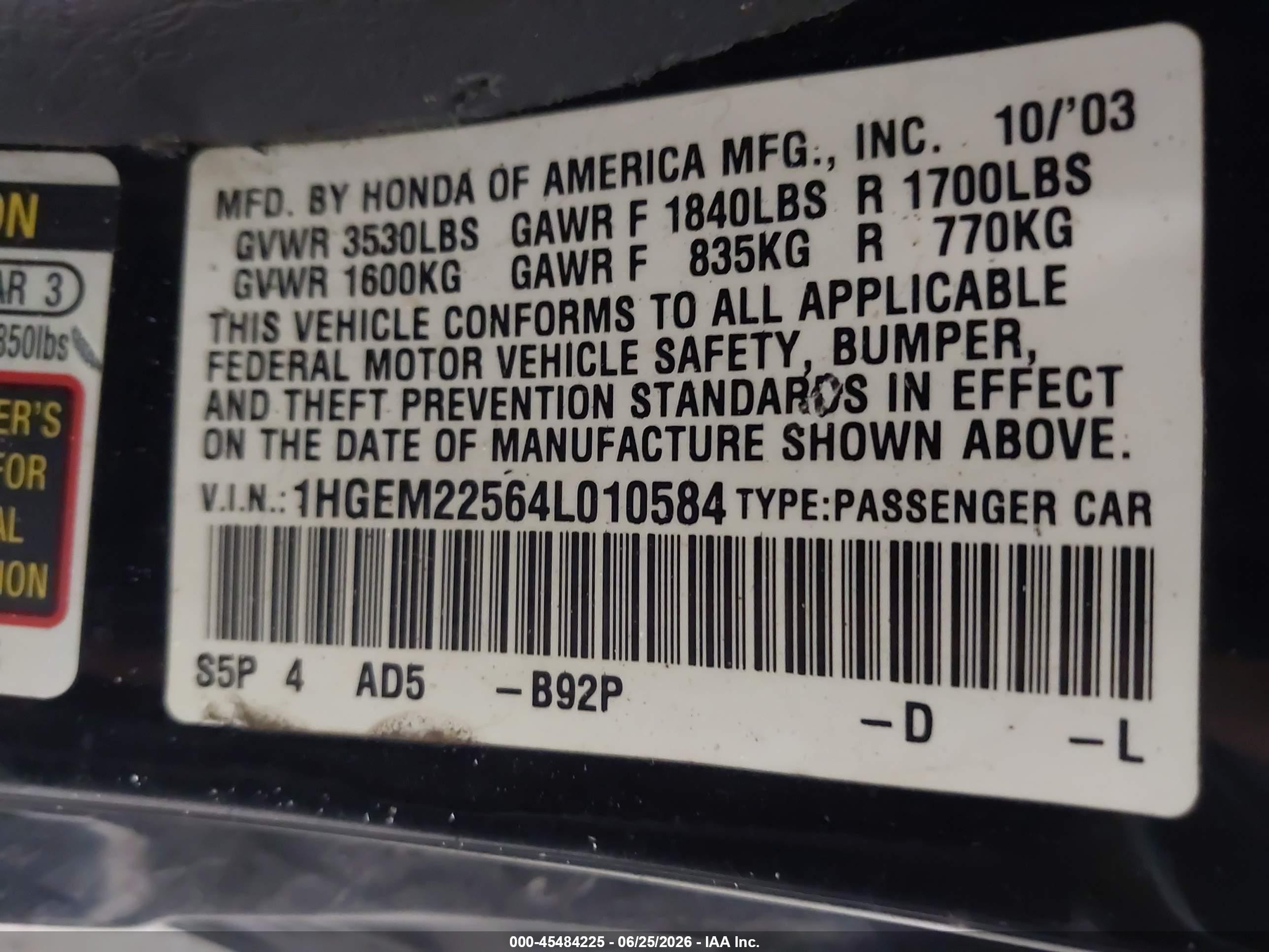 2004 Honda Civic Lx Black vin: 1HGEM22564L010584