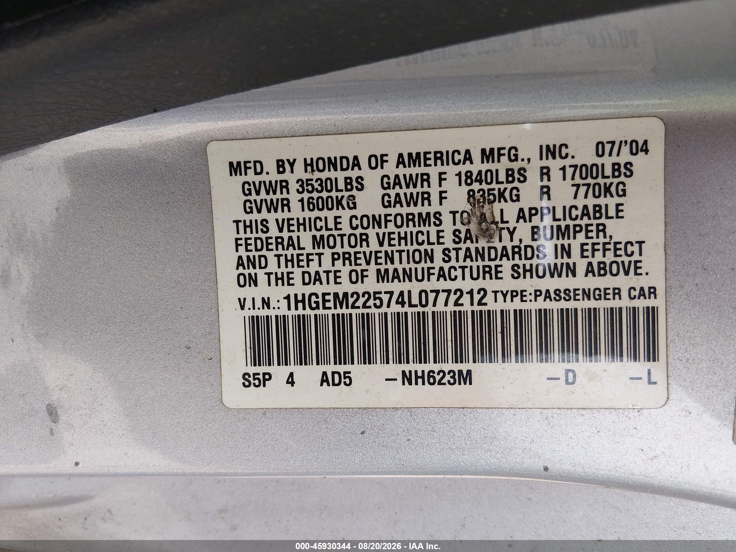 2004 Honda Civic Lx Silver vin: 1HGEM22574L077212