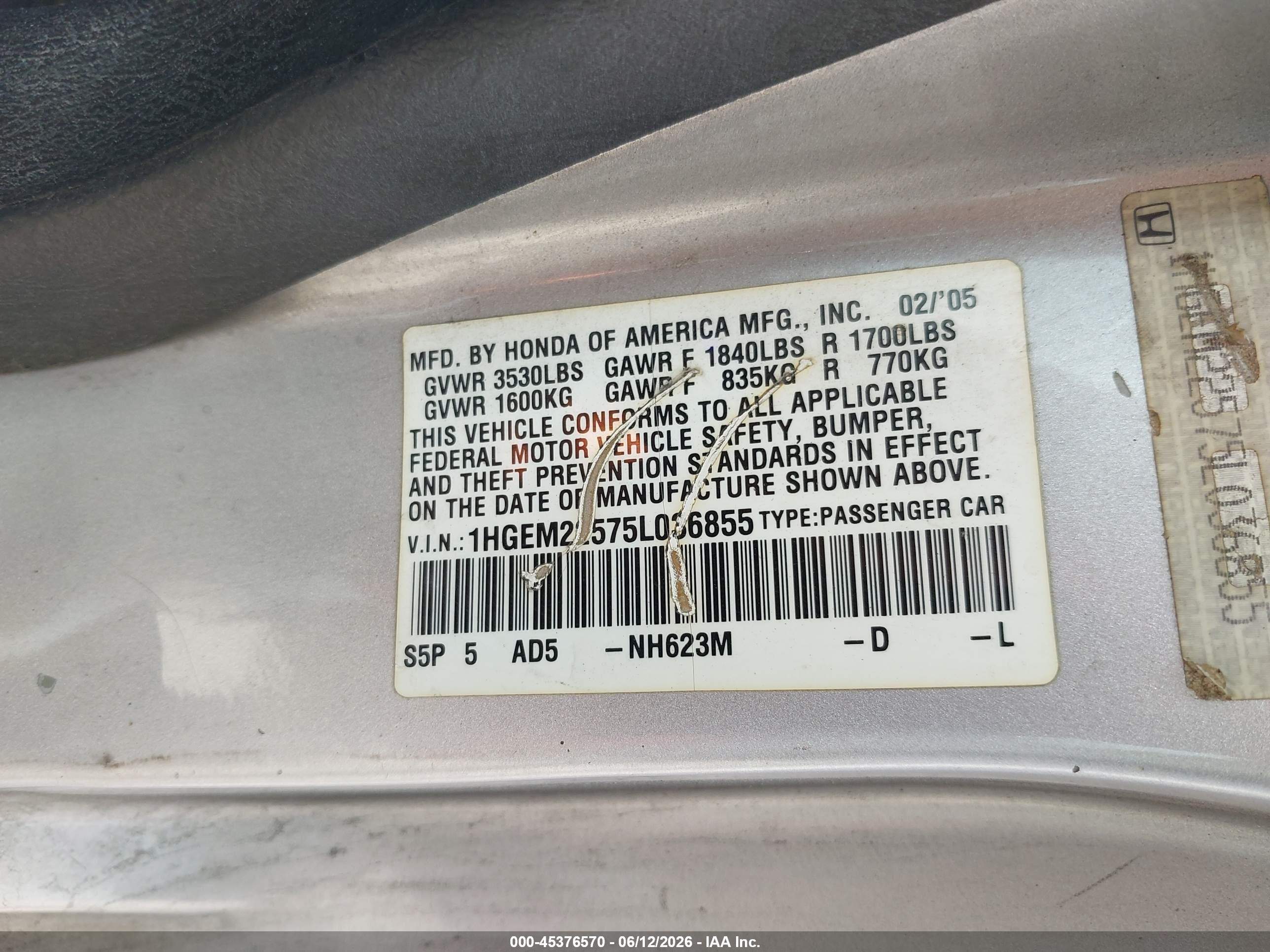2005 Honda Civic Lx Silver vin: 1HGEM22575L036855