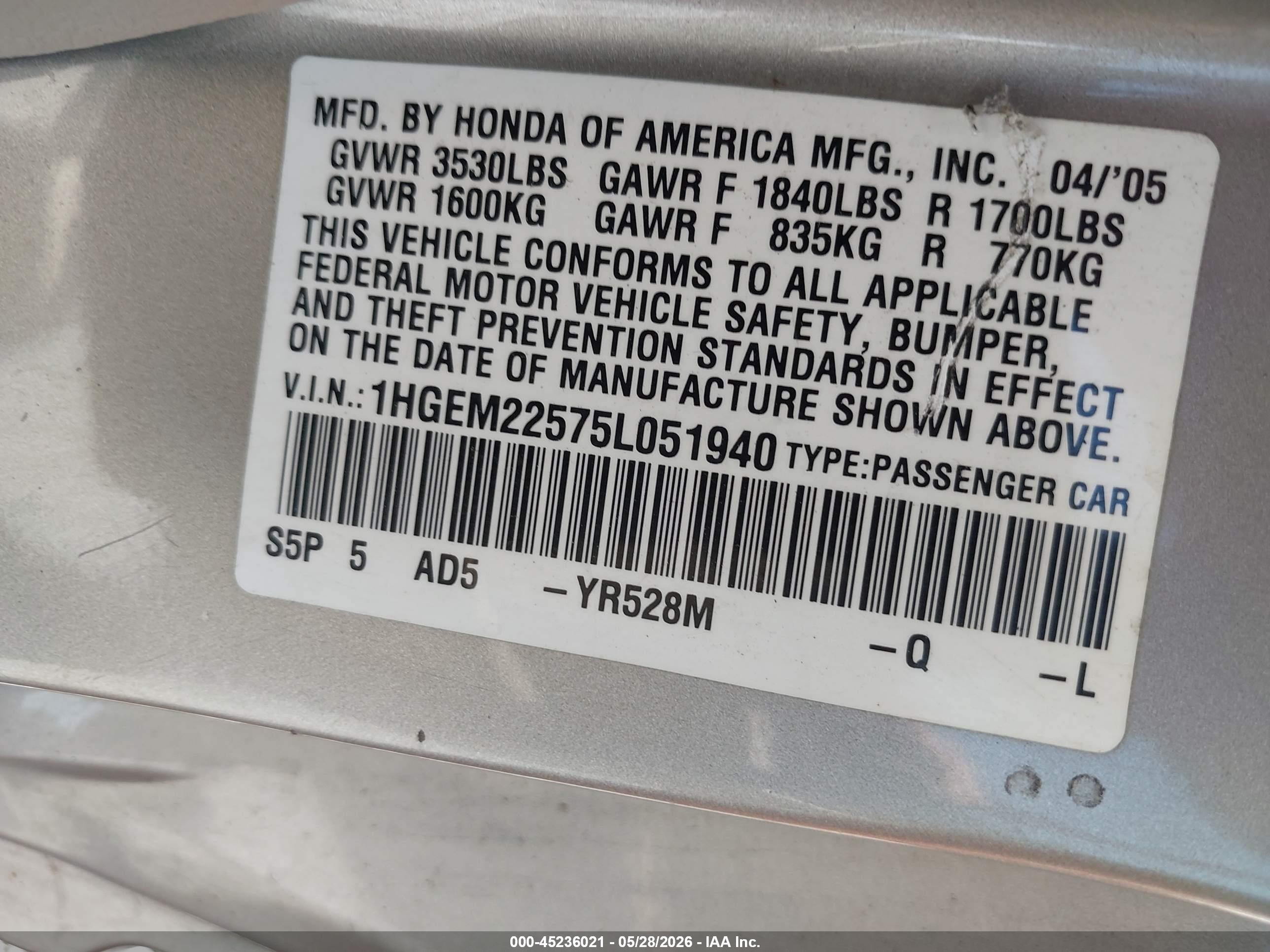 2005 Honda Civic Lx Silver vin: 1HGEM22575L051940