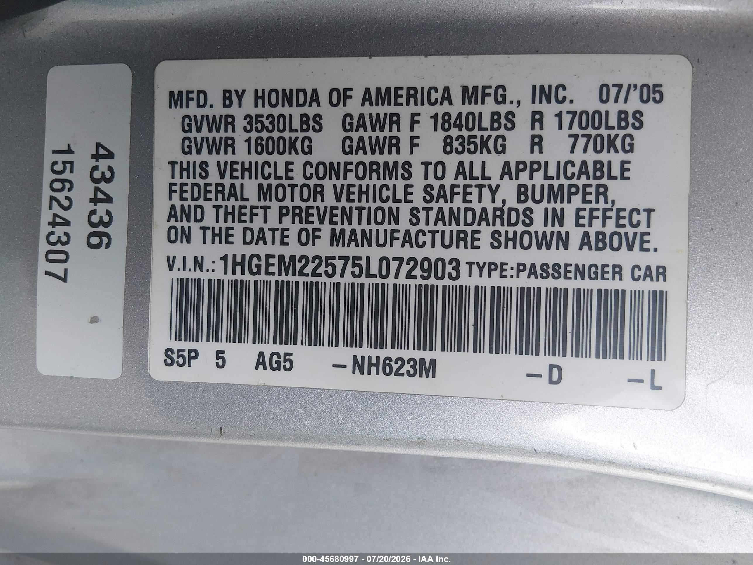 2005 Honda Civic Lx Silver vin: 1HGEM22575L072903