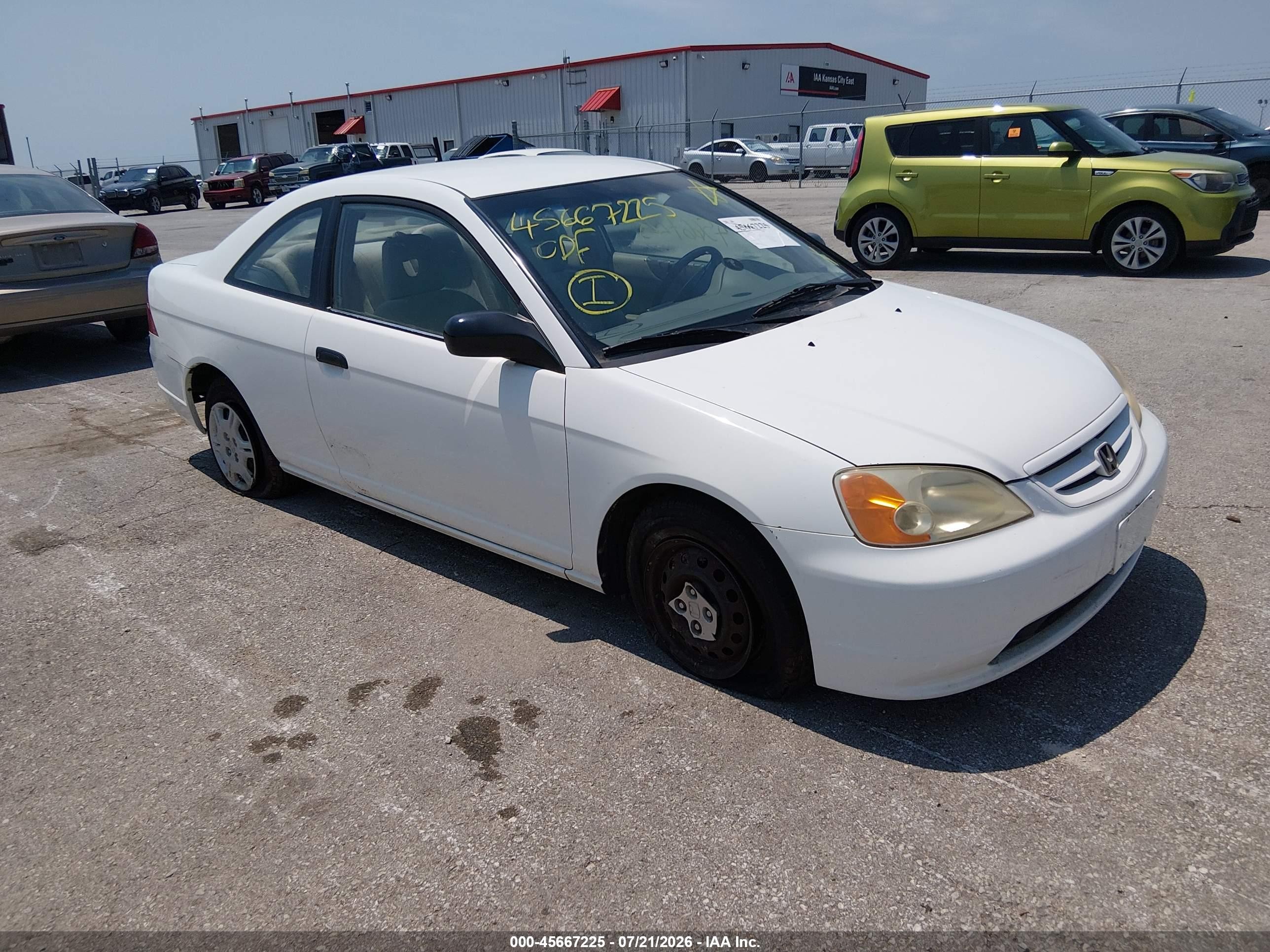 2001 Honda Civic Lx White vin: 1HGEM22581L014907