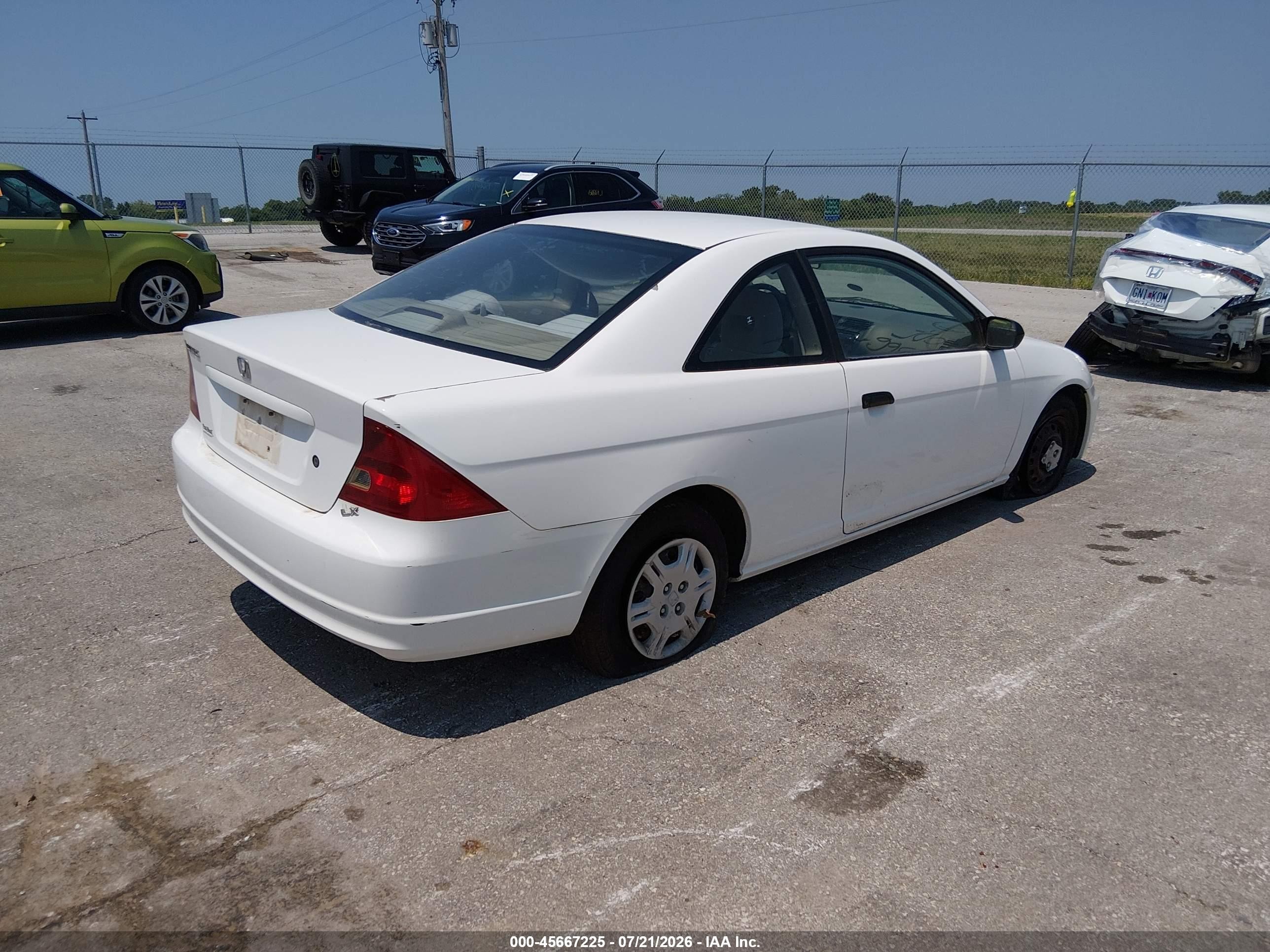 2001 Honda Civic Lx White vin: 1HGEM22581L014907