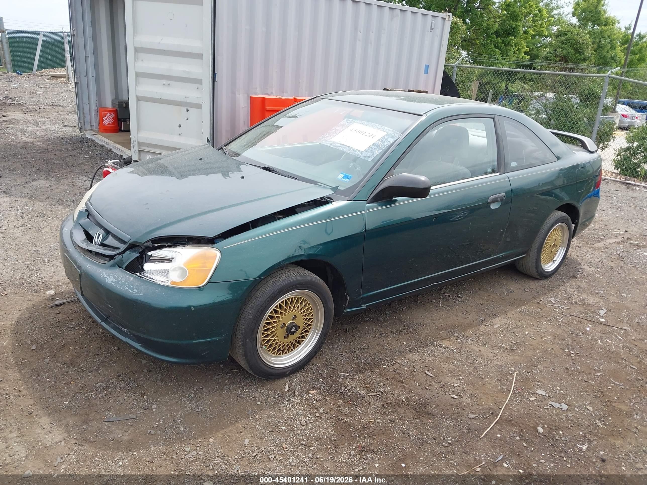 2001 Honda Civic Lx Green vin: 1HGEM22591L123389