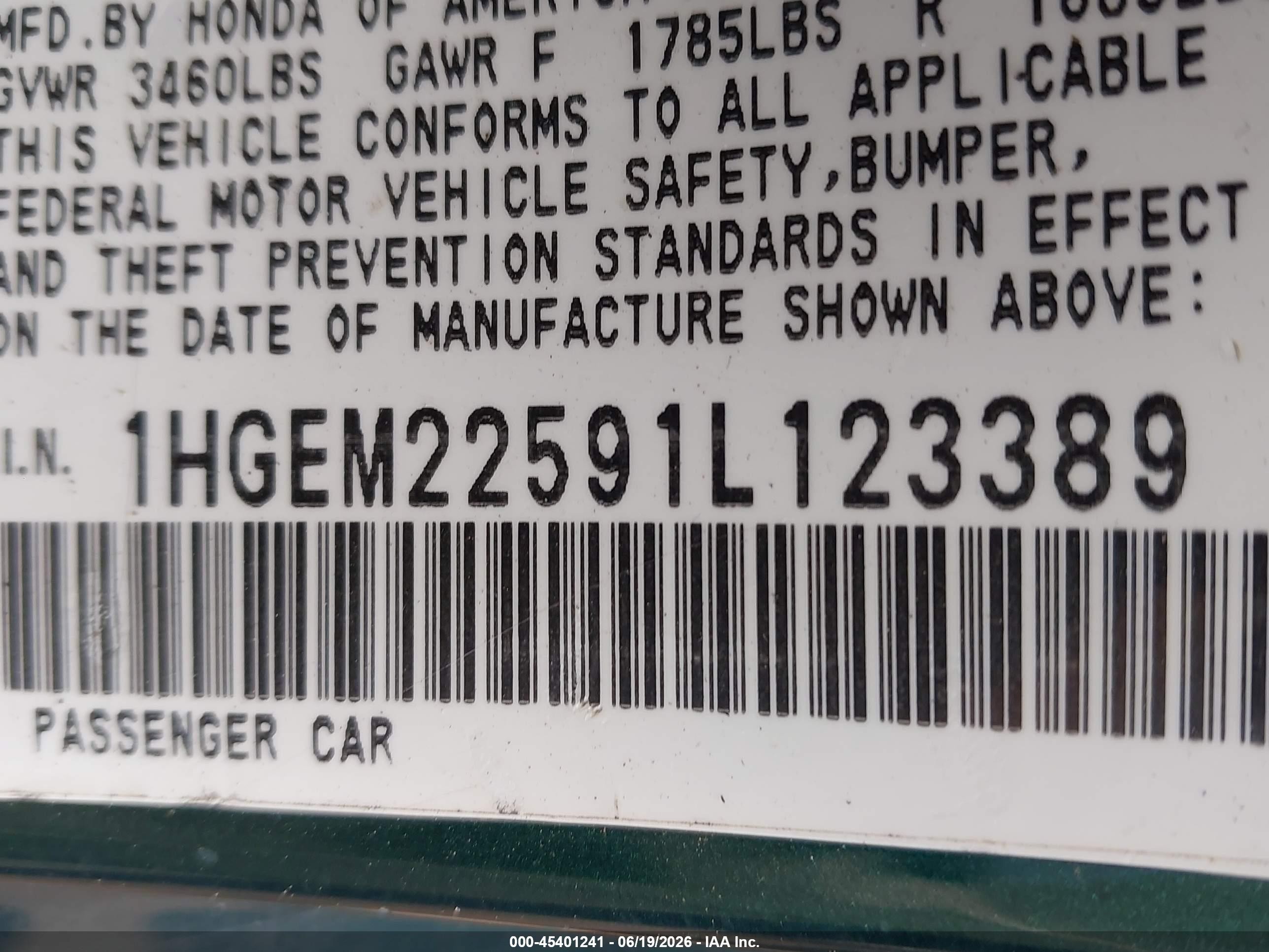 2001 Honda Civic Lx Green vin: 1HGEM22591L123389