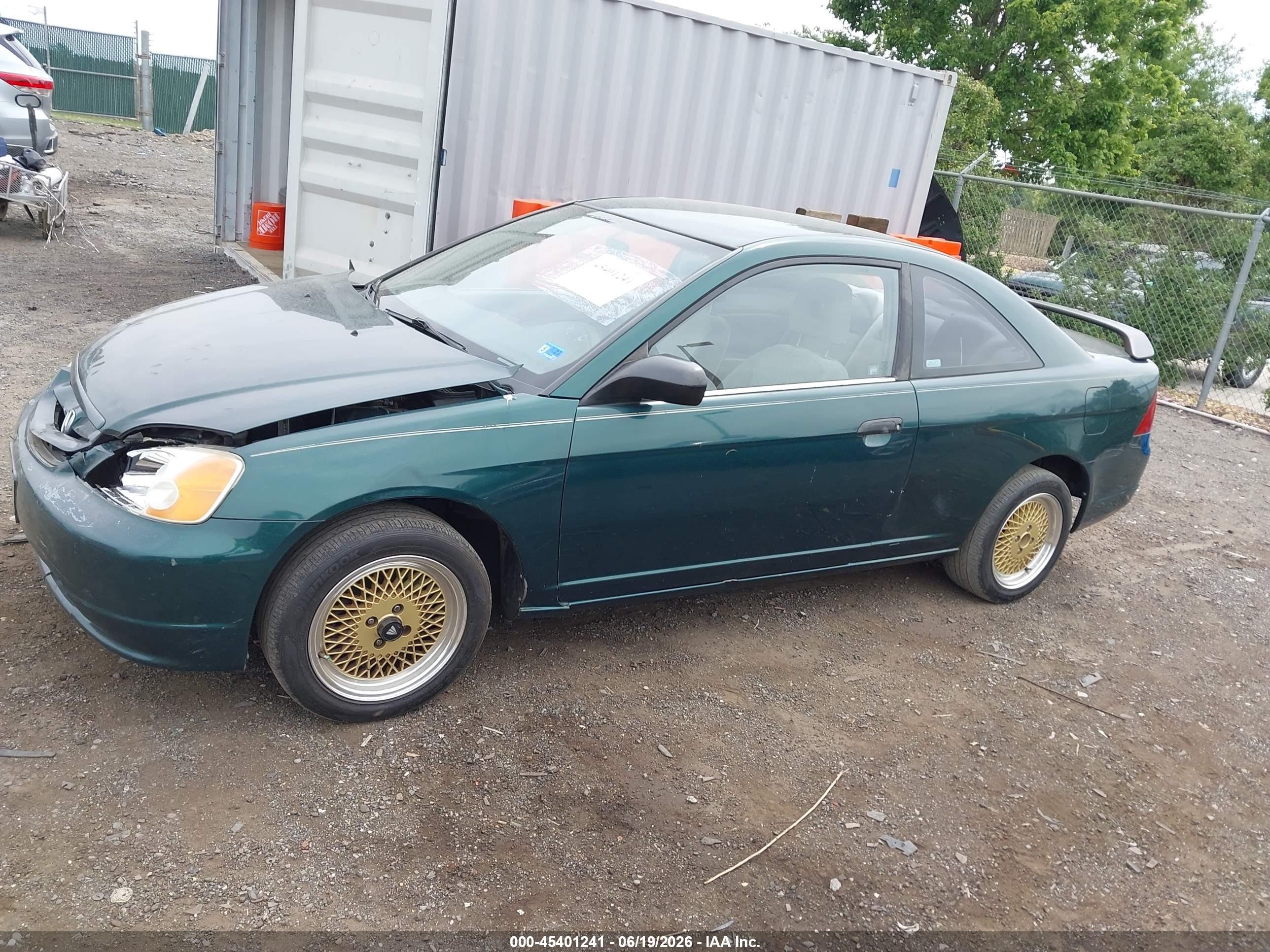 2001 Honda Civic Lx Green vin: 1HGEM22591L123389
