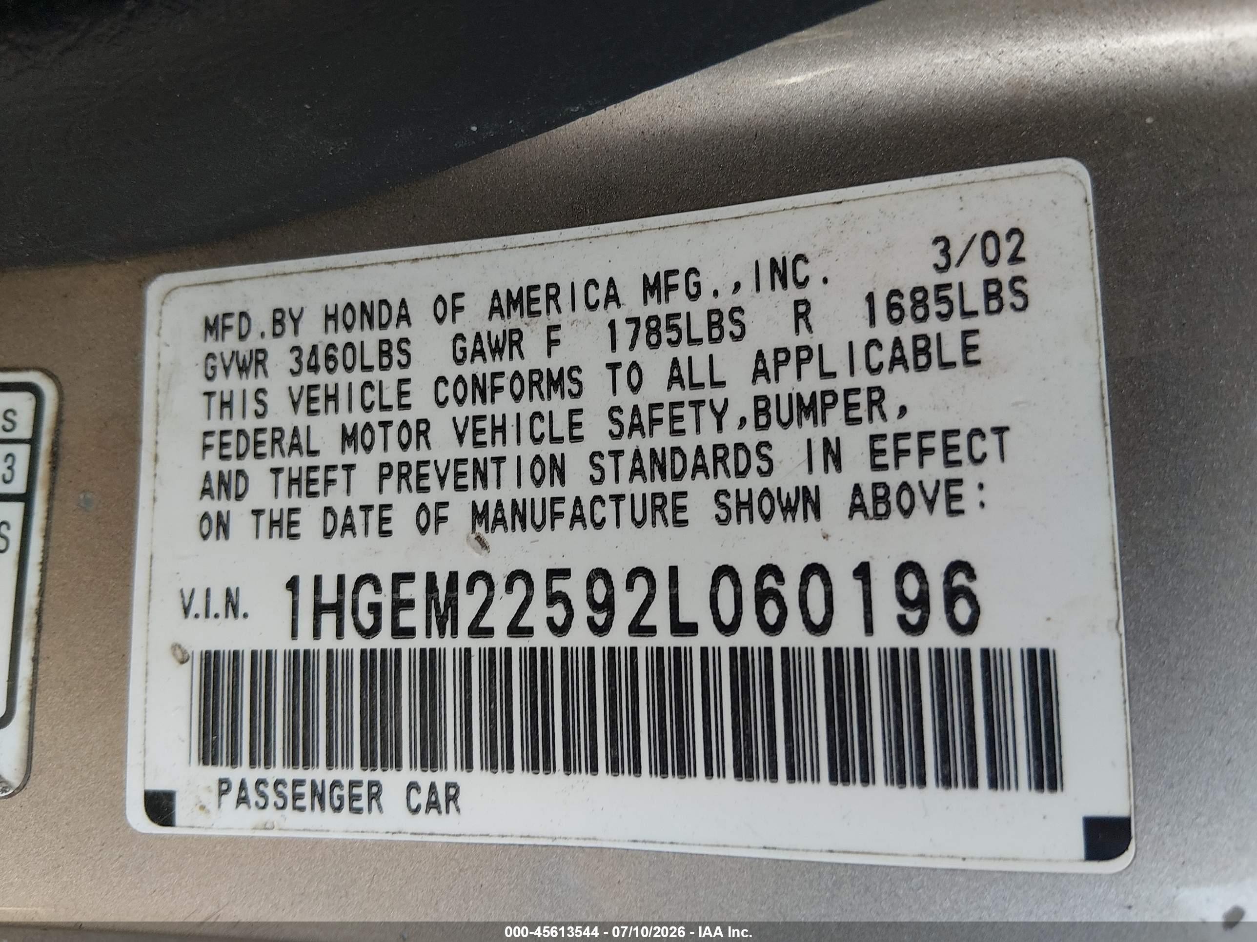 2002 Honda Civic Lx Черный vin: 1HGEM22592L060196