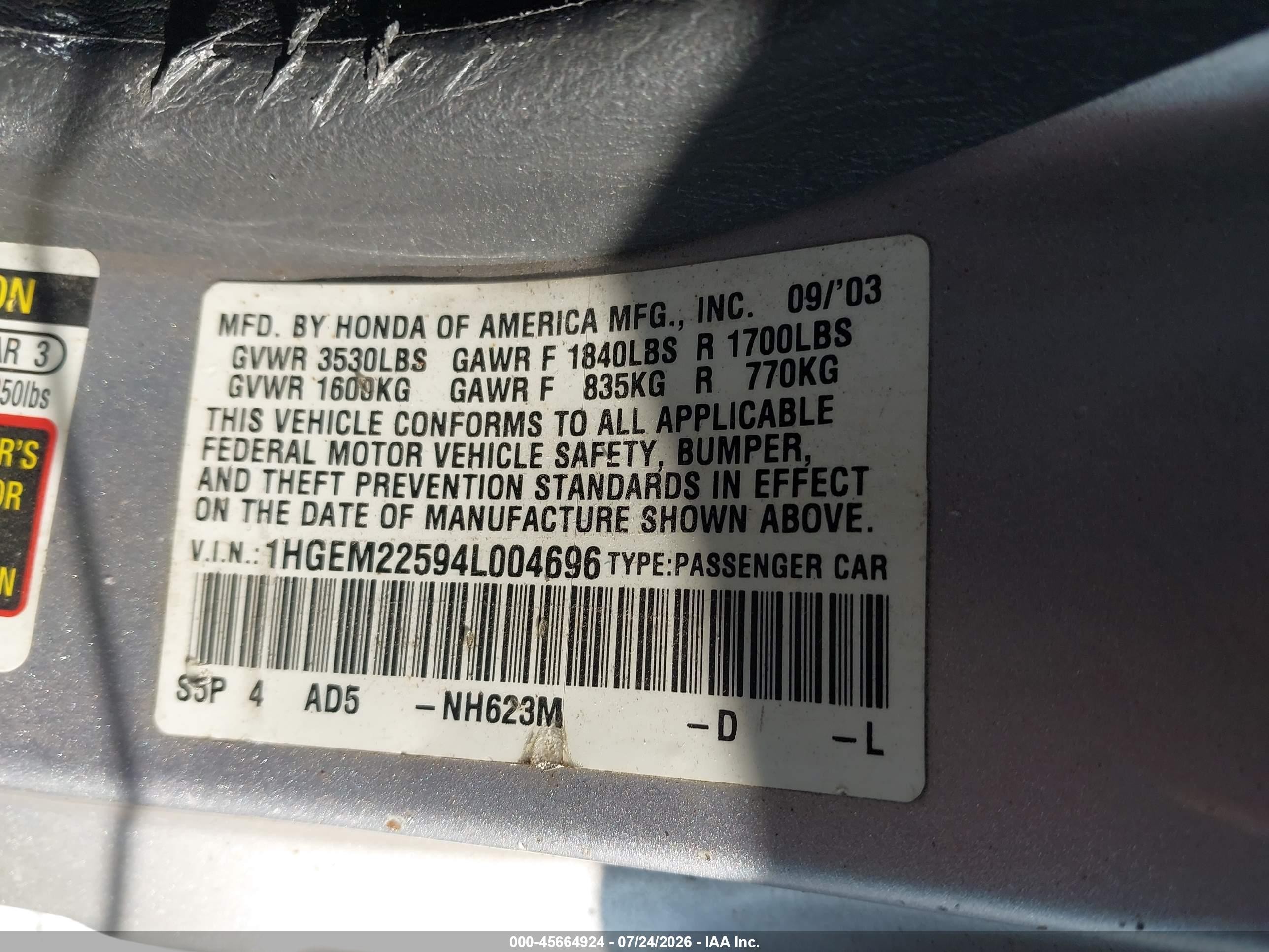 2004 Honda Civic Lx Silver vin: 1HGEM22594L004696