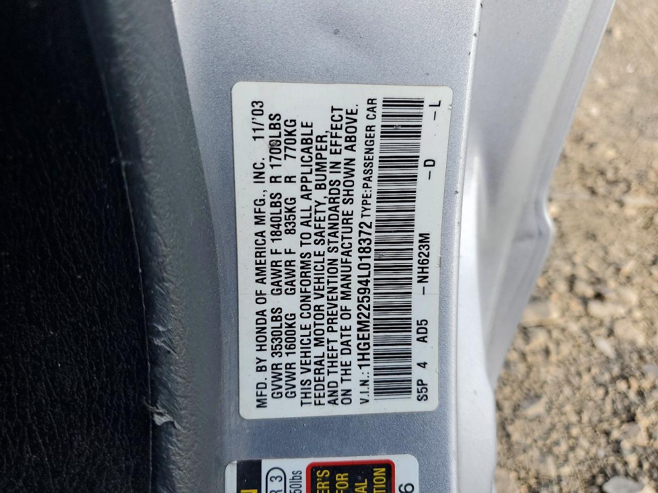 2004 Honda Civic Lx Silver vin: 1HGEM22594L018372