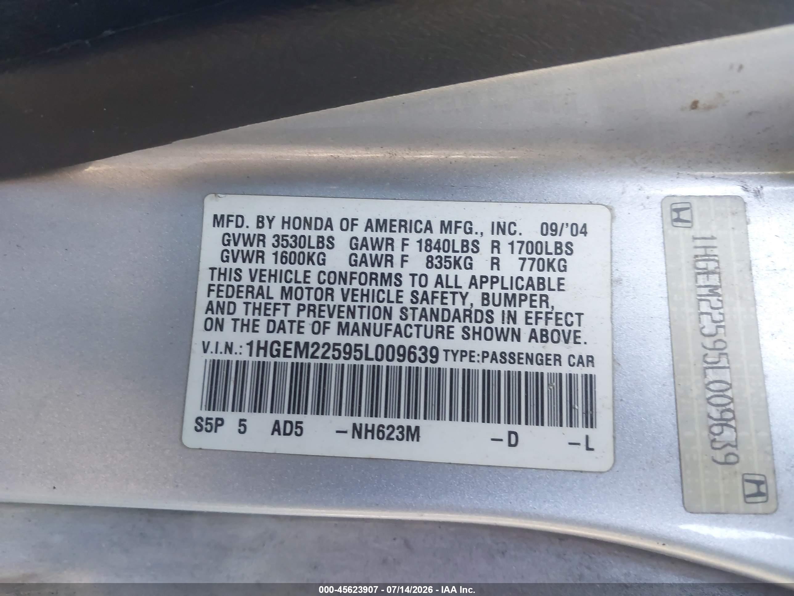 2005 Honda Civic Lx Silver vin: 1HGEM22595L009639