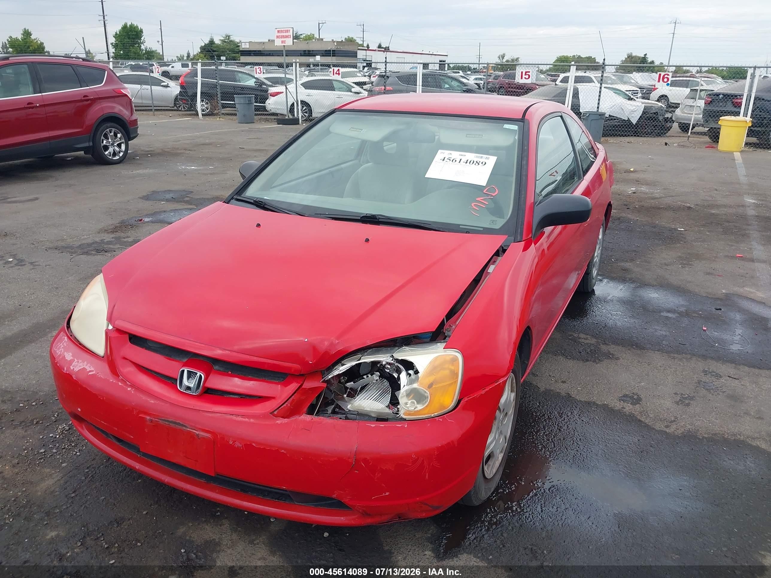 2001 Honda Civic Lx Red vin: 1HGEM225X1L073134