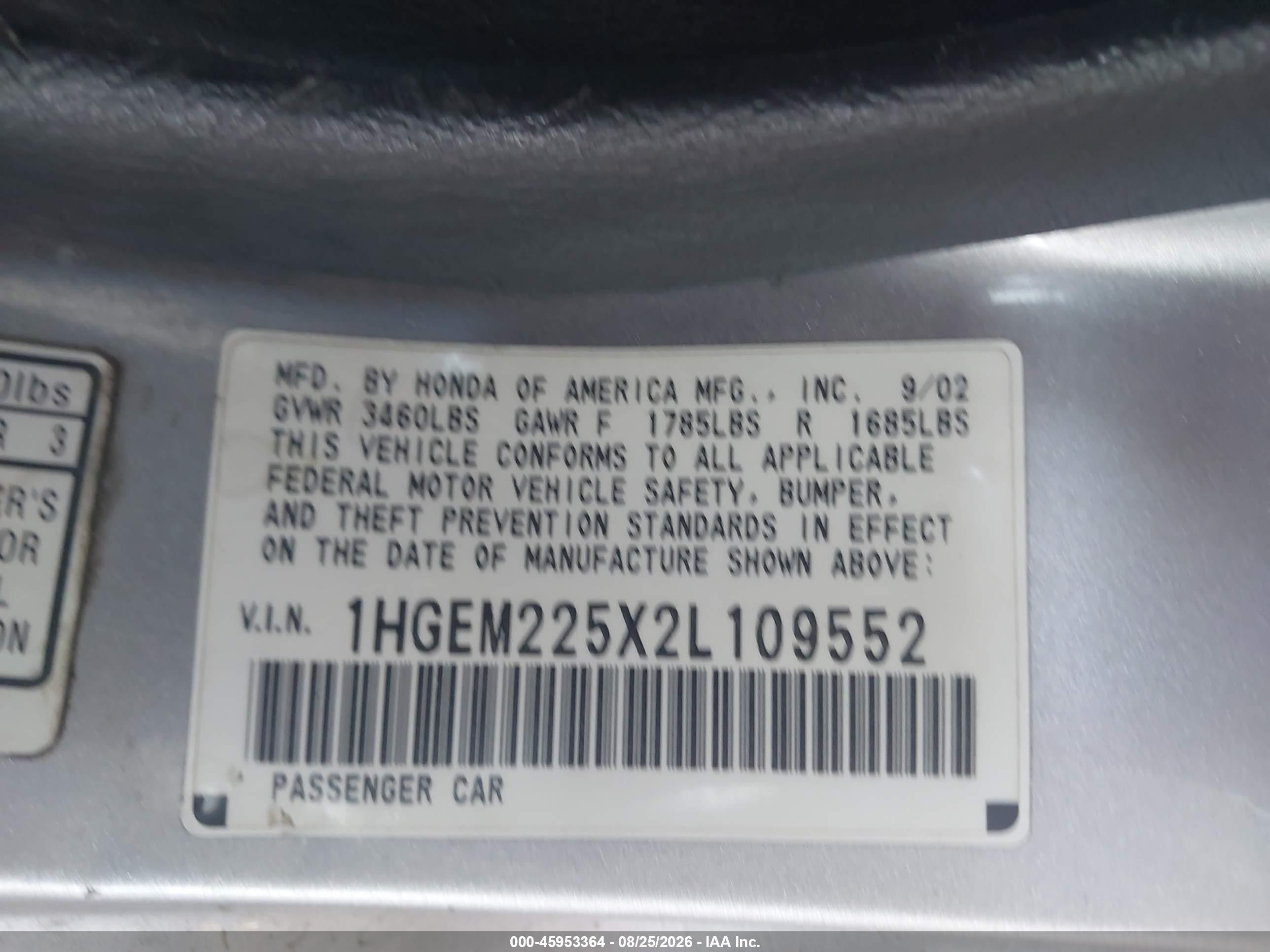 2002 Honda Civic Lx Серебряный vin: 1HGEM225X2L109552