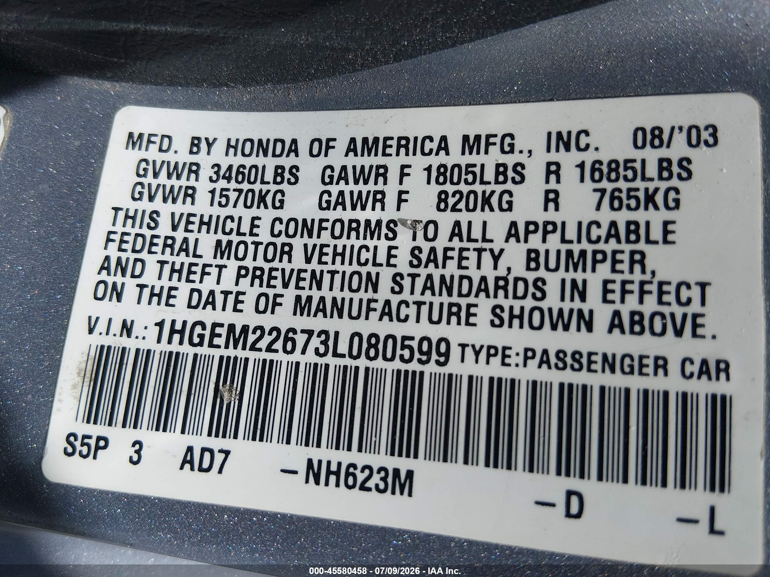 2003 Honda Civic Lx Silver vin: 1HGEM22673L080599